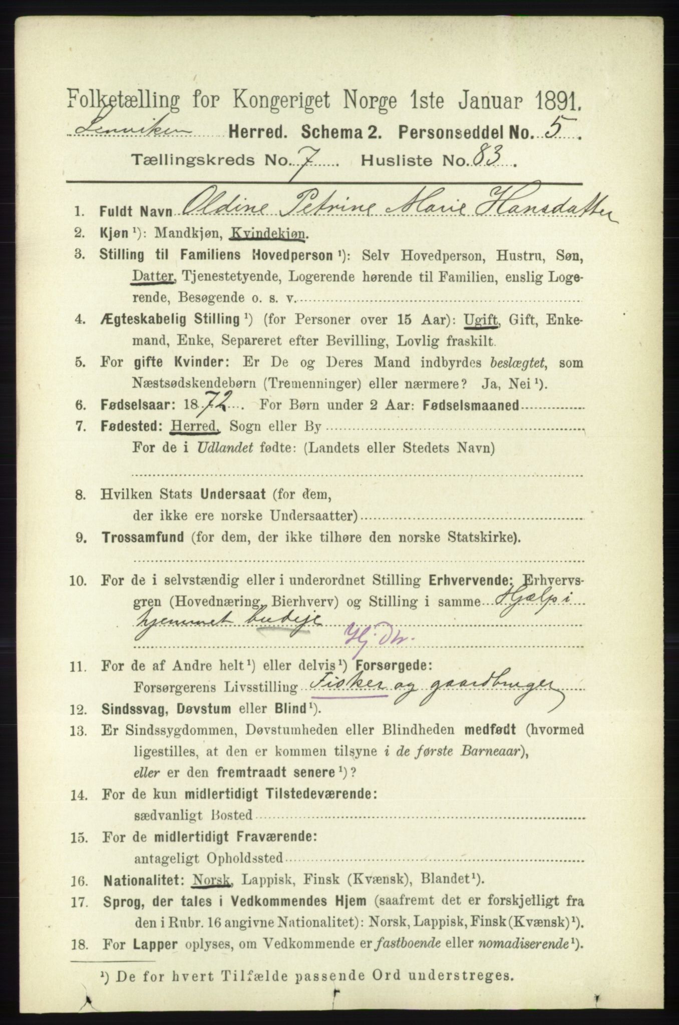 RA, 1891 census for 1931 Lenvik, 1891, p. 4299