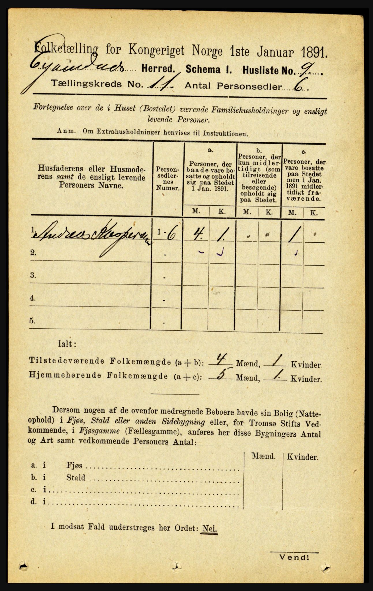 RA, 1891 census for 1853 Evenes, 1891, p. 3431