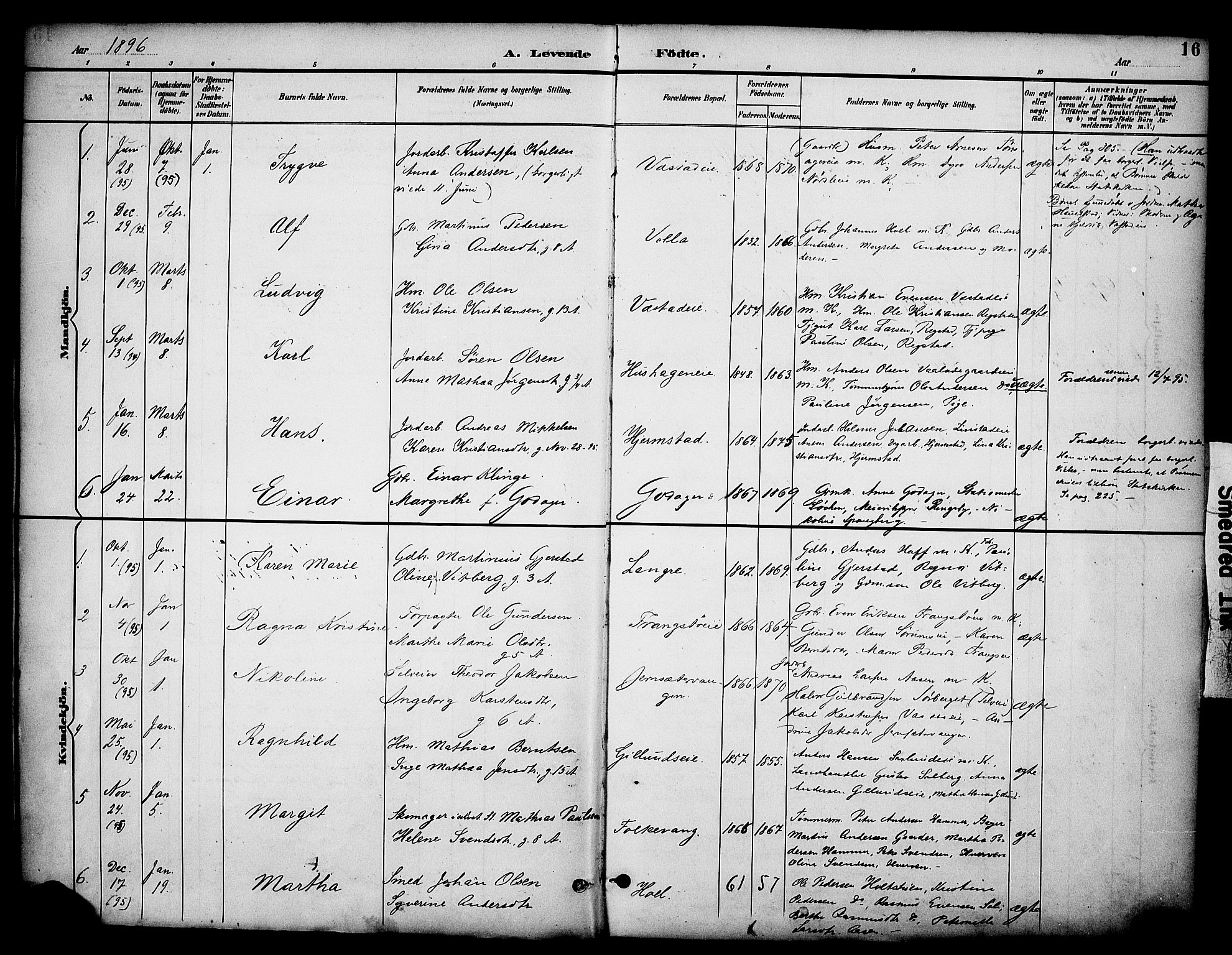 Stange prestekontor, SAH/PREST-002/K/L0020: Parish register (official) no. 20, 1894-1905, p. 16