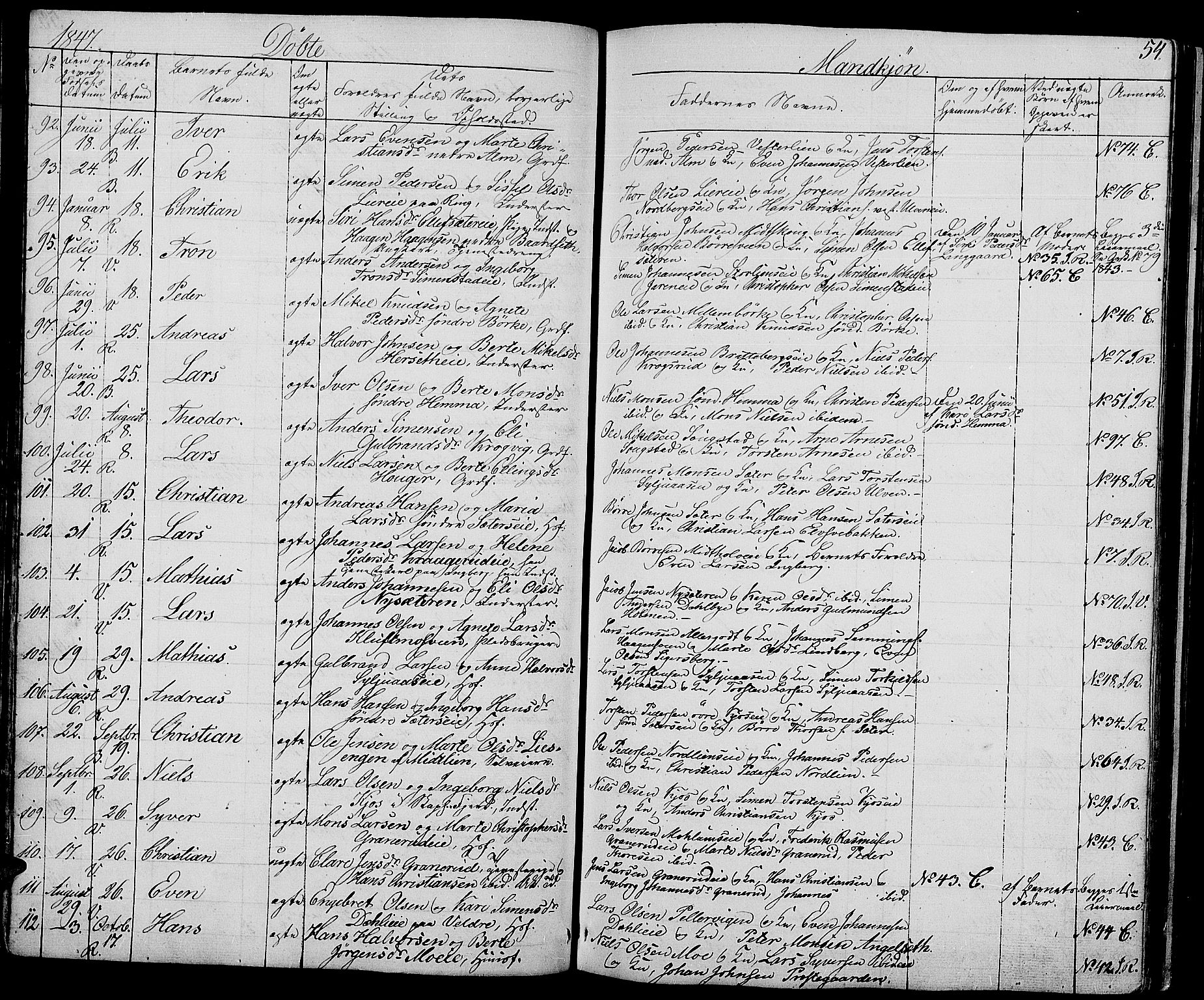 Ringsaker prestekontor, SAH/PREST-014/L/La/L0005: Parish register (copy) no. 5, 1839-1850, p. 54