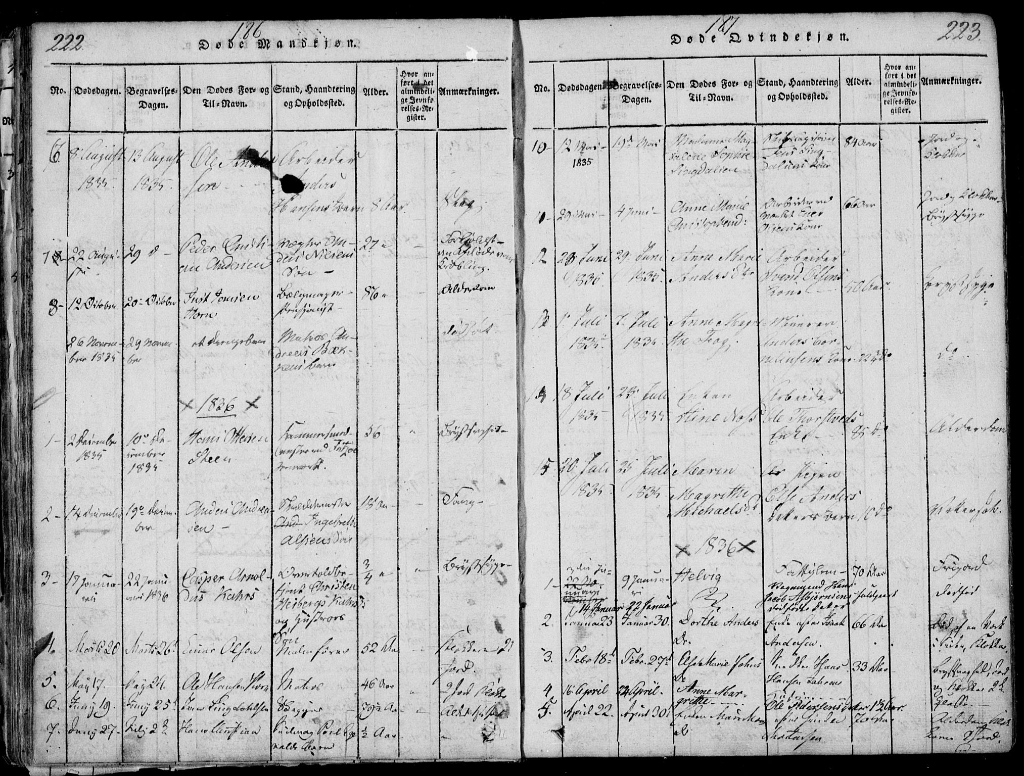 Larvik kirkebøker, SAKO/A-352/F/Fb/L0002: Parish register (official) no. II 2, 1818-1842, p. 222-223
