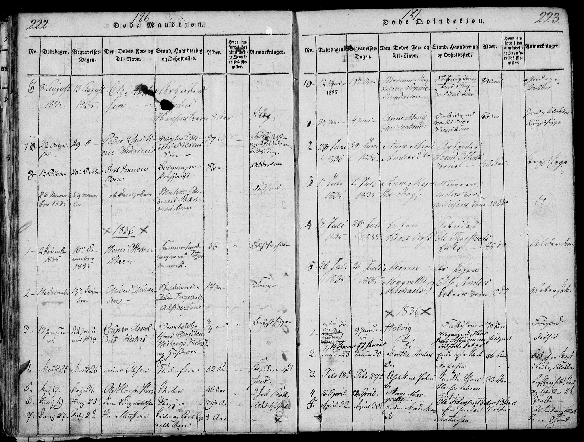 Larvik kirkebøker, AV/SAKO-A-352/F/Fb/L0002: Parish register (official) no. II 2, 1818-1842, p. 222-223