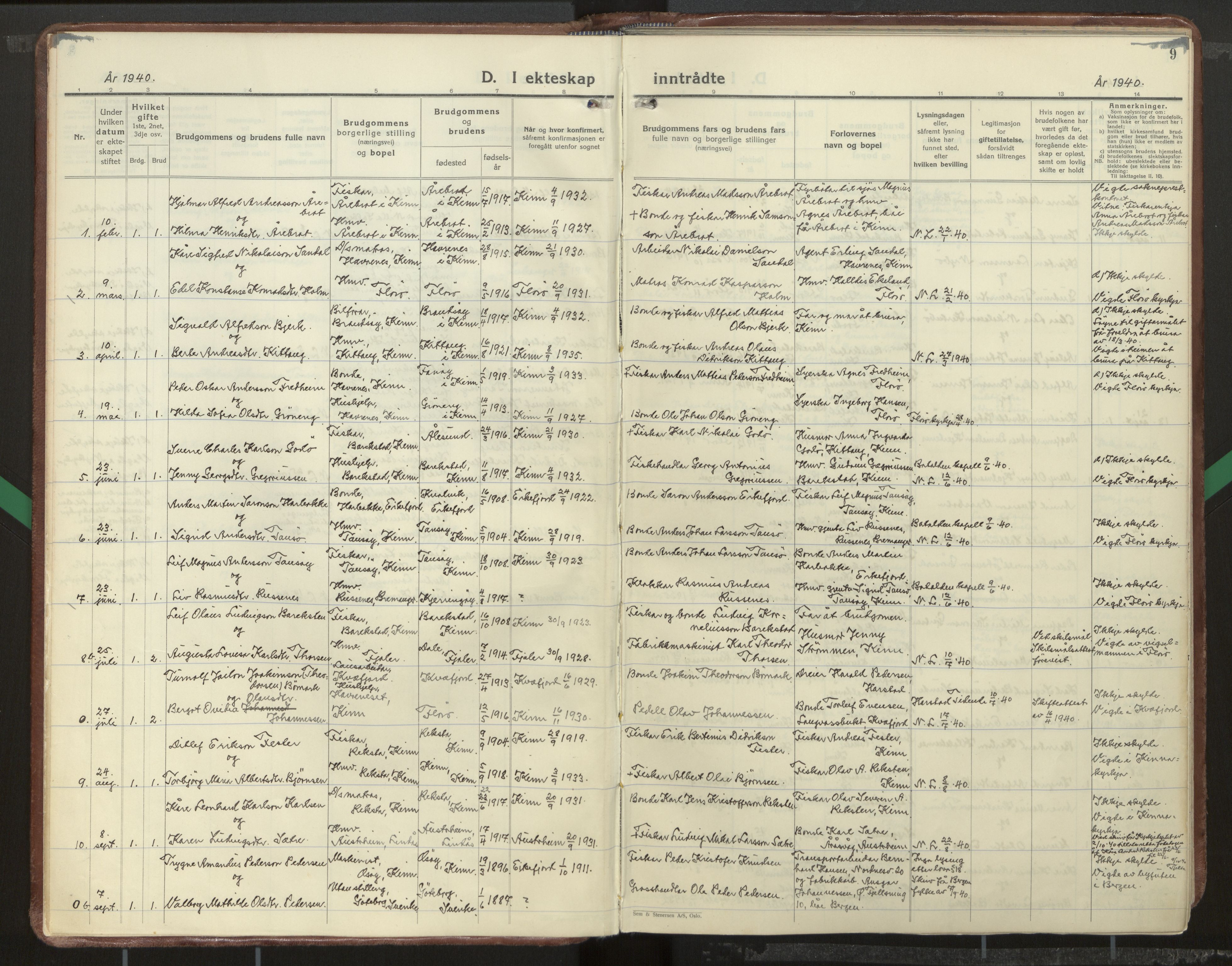 Kinn sokneprestembete, AV/SAB-A-80801/H/Haa/Haab/L0012: Parish register (official) no. B 12, 1937-1968, p. 9