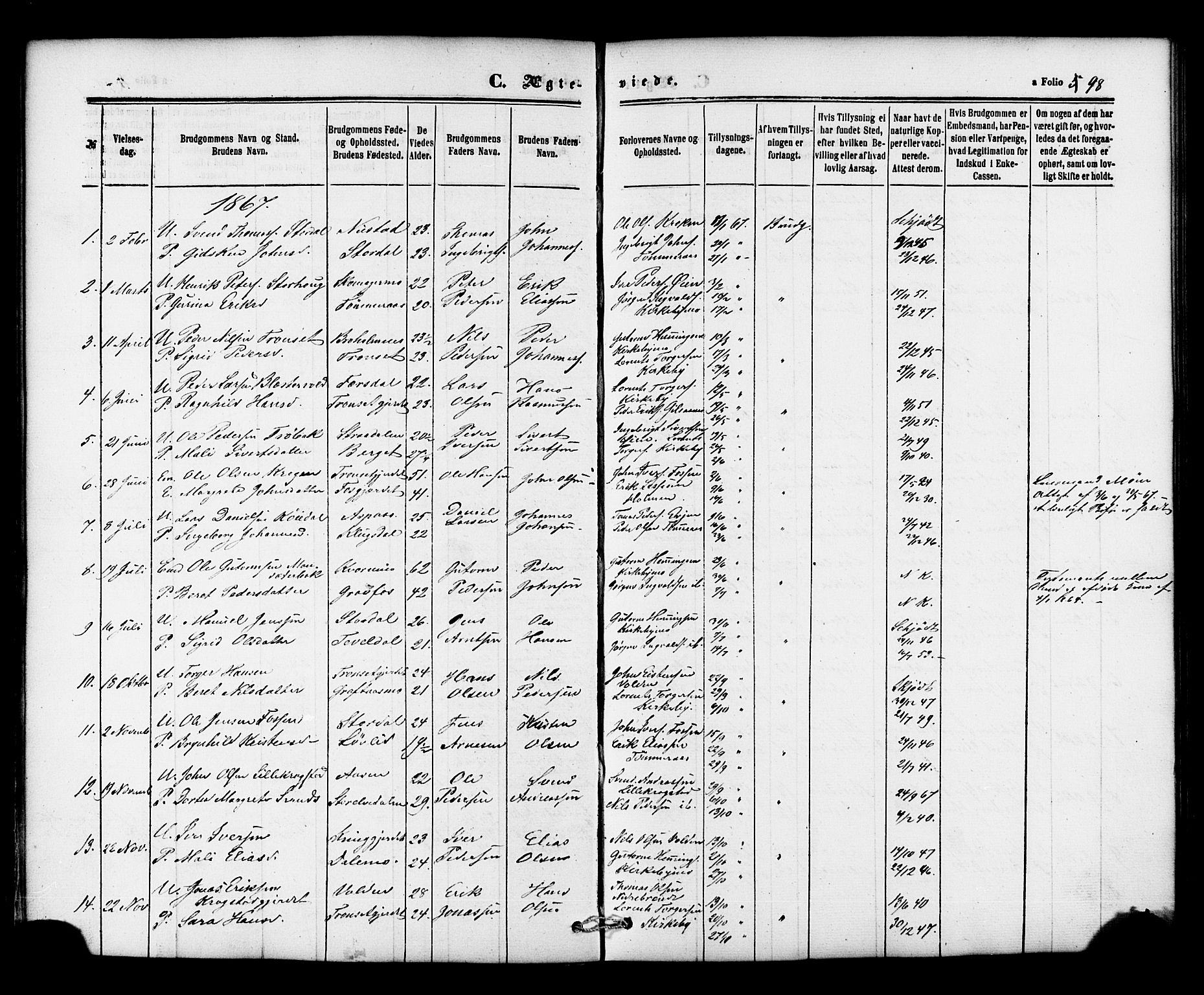 Ministerialprotokoller, klokkerbøker og fødselsregistre - Nord-Trøndelag, SAT/A-1458/706/L0041: Parish register (official) no. 706A02, 1862-1877, p. 98