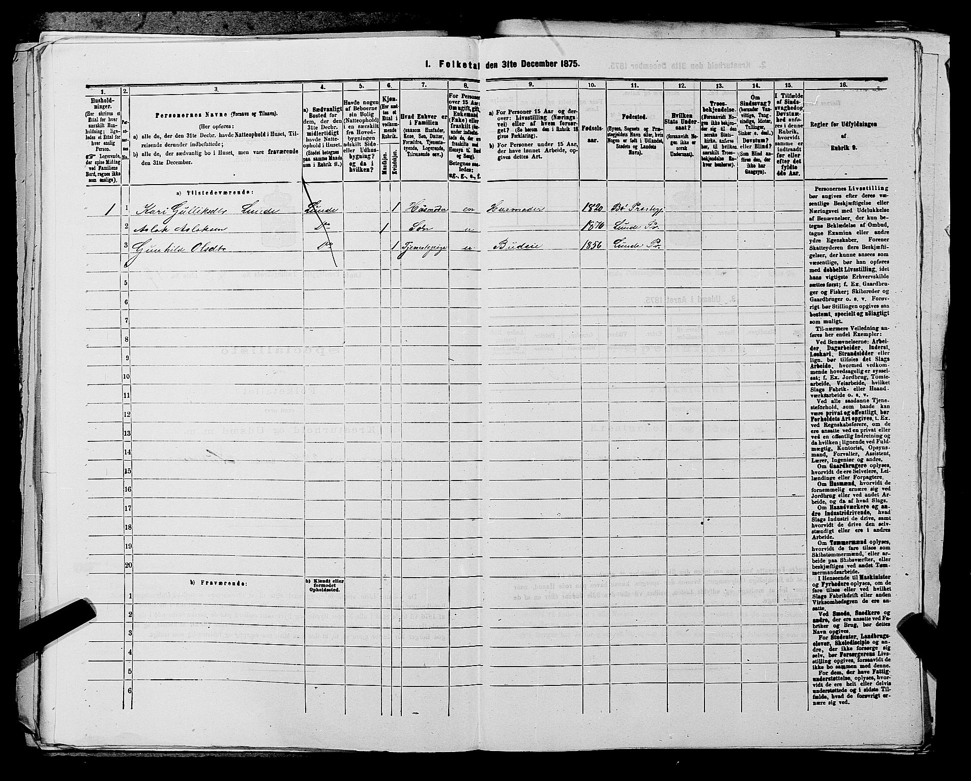 SAKO, 1875 census for 0820P Lunde, 1875, p. 451