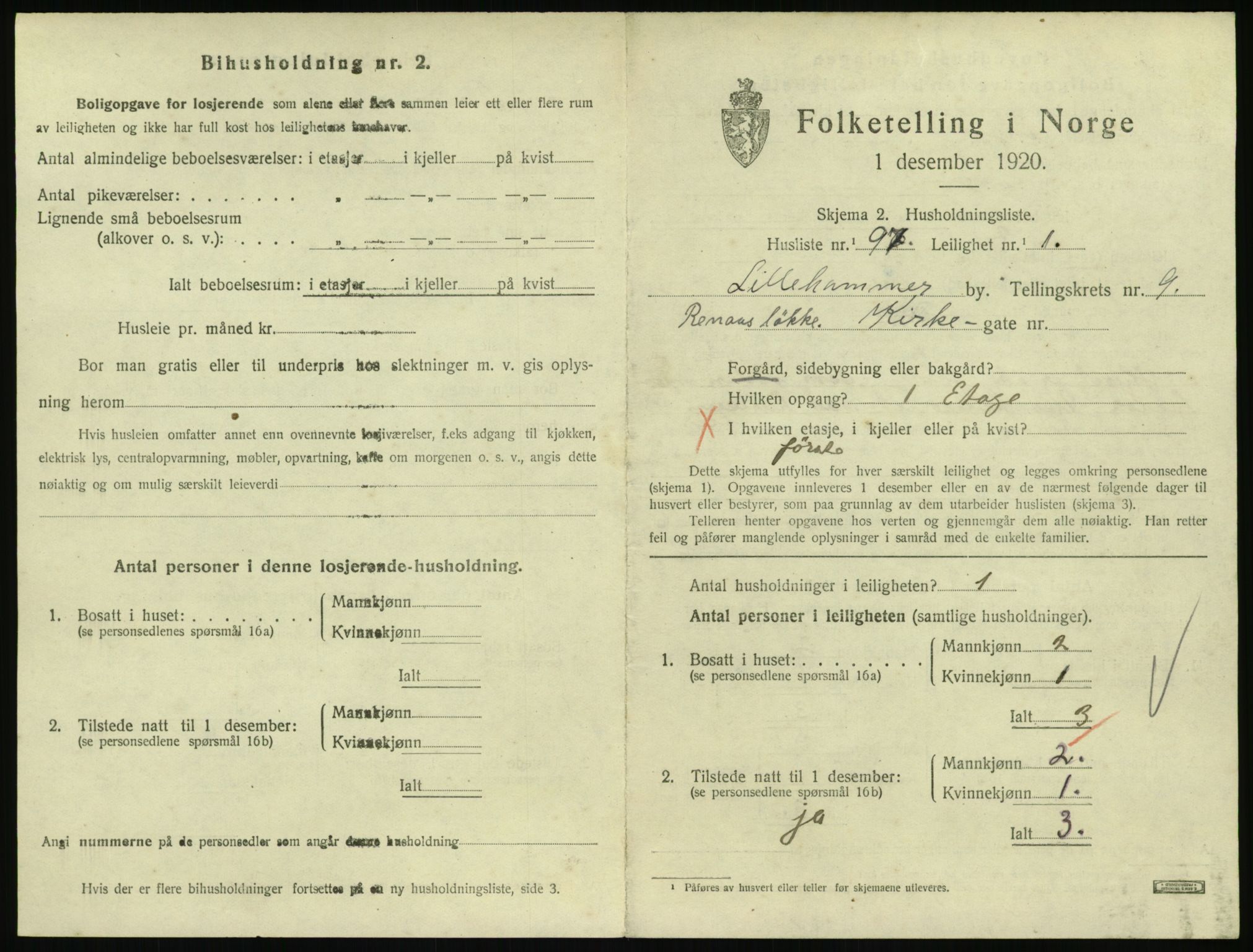 SAH, 1920 census for Lillehammer, 1920, p. 3406