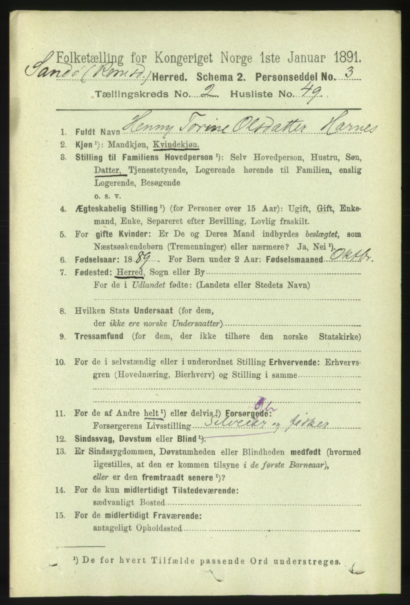 RA, 1891 census for 1546 Sandøy, 1891, p. 892