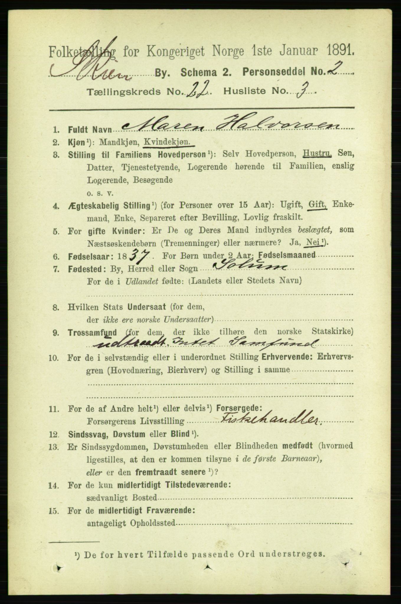 RA, 1891 census for 0806 Skien, 1891, p. 5683