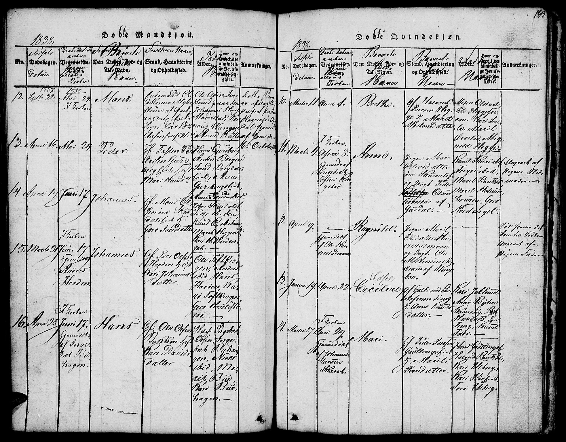 Fron prestekontor, AV/SAH-PREST-078/H/Ha/Hab/L0001: Parish register (copy) no. 1, 1816-1843, p. 183