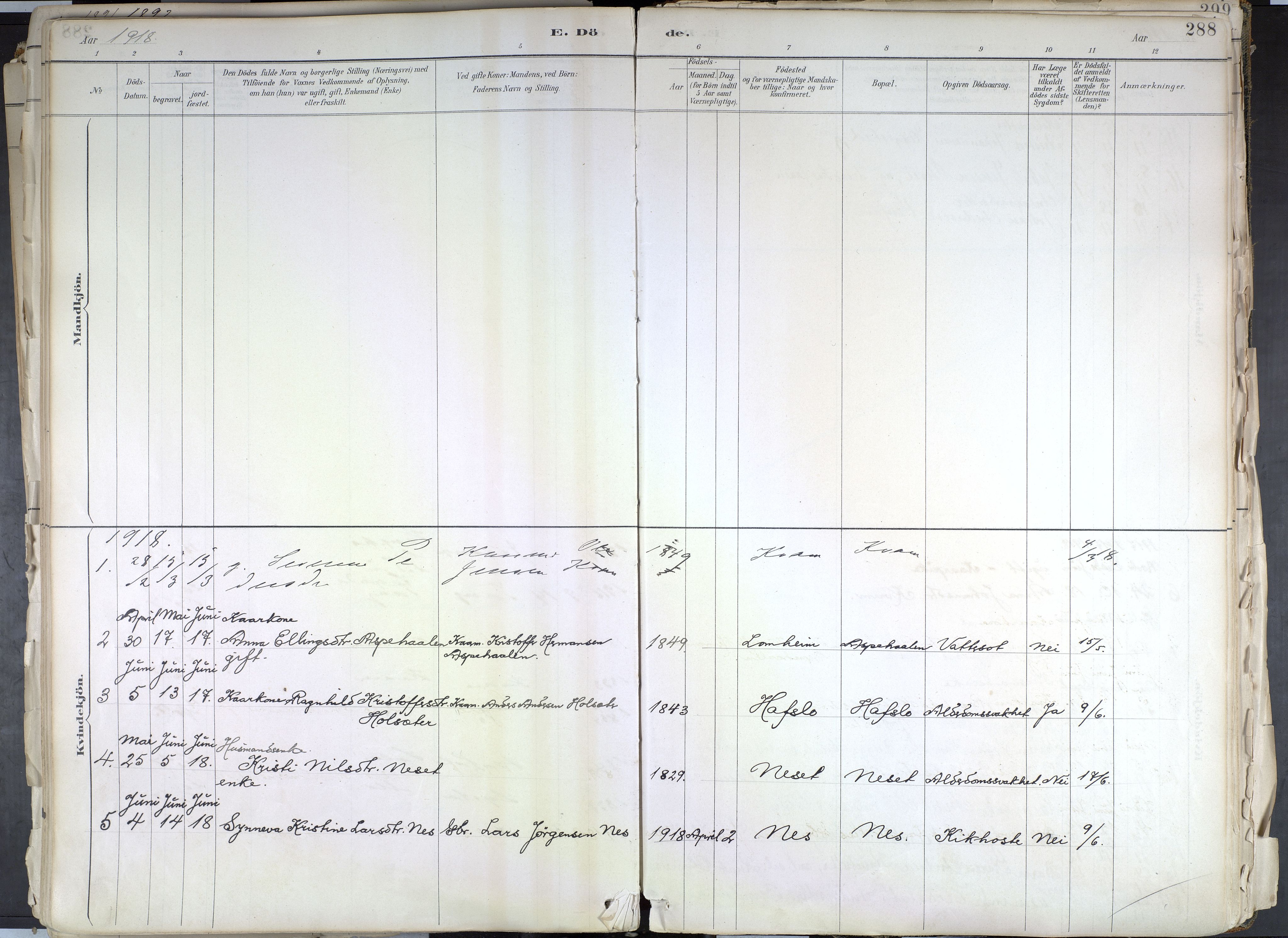 Hafslo sokneprestembete, SAB/A-80301/H/Haa/Haab/L0001: Parish register (official) no. B 1, 1886-1945, p. 288