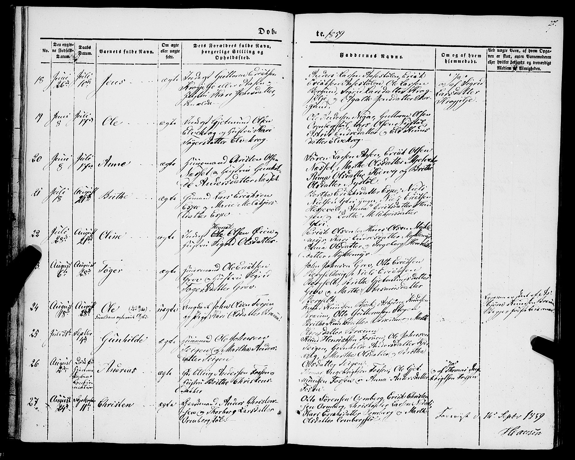 Jostedal sokneprestembete, AV/SAB-A-80601/H/Haa/Haaa/L0005: Parish register (official) no. A 5, 1849-1877, p. 27