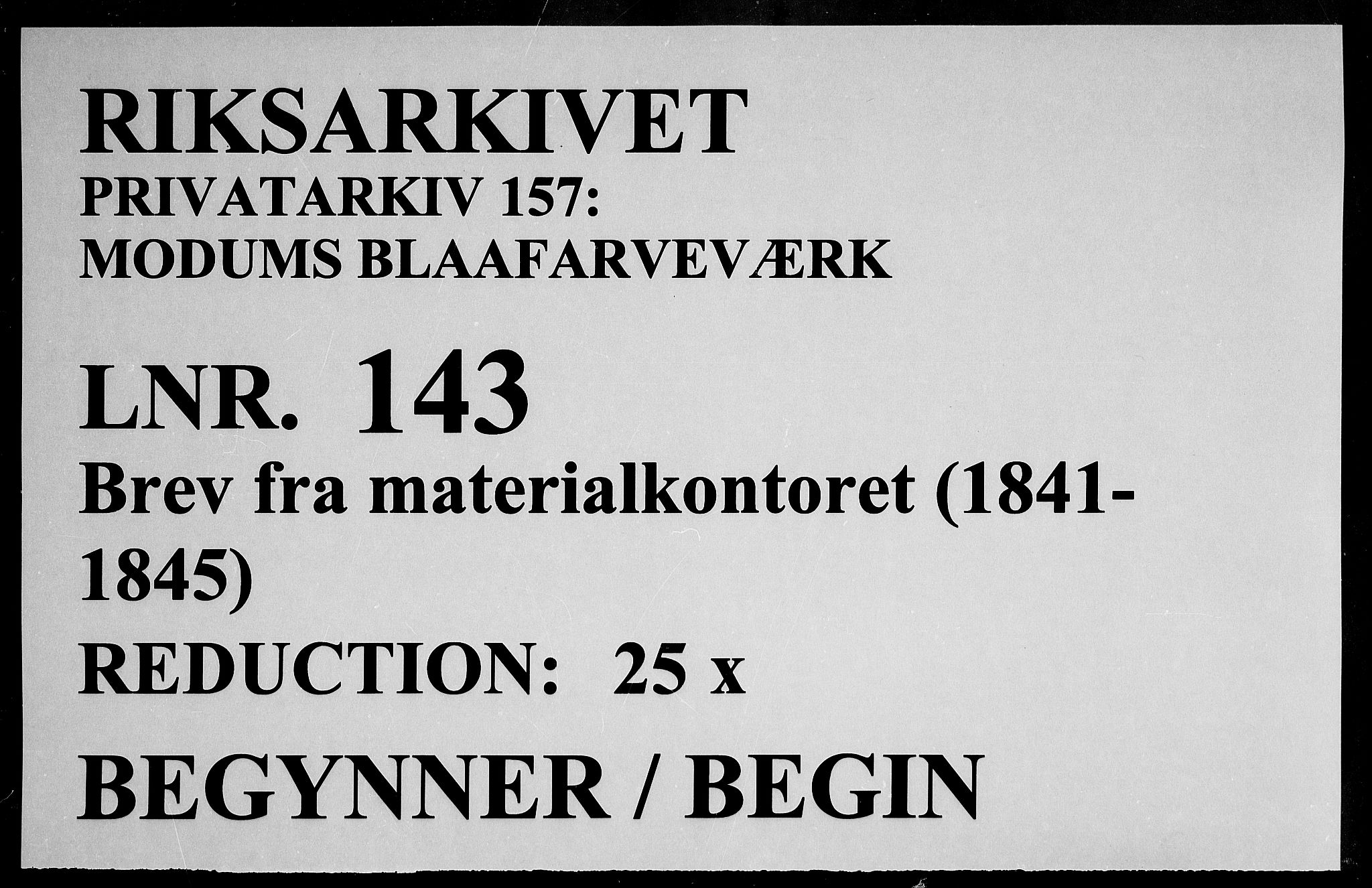 Modums Blaafarveværk, RA/PA-0157/G/Gb/L0143/0001: -- / Brev fra materialkontoret, 1841-1845, p. 1