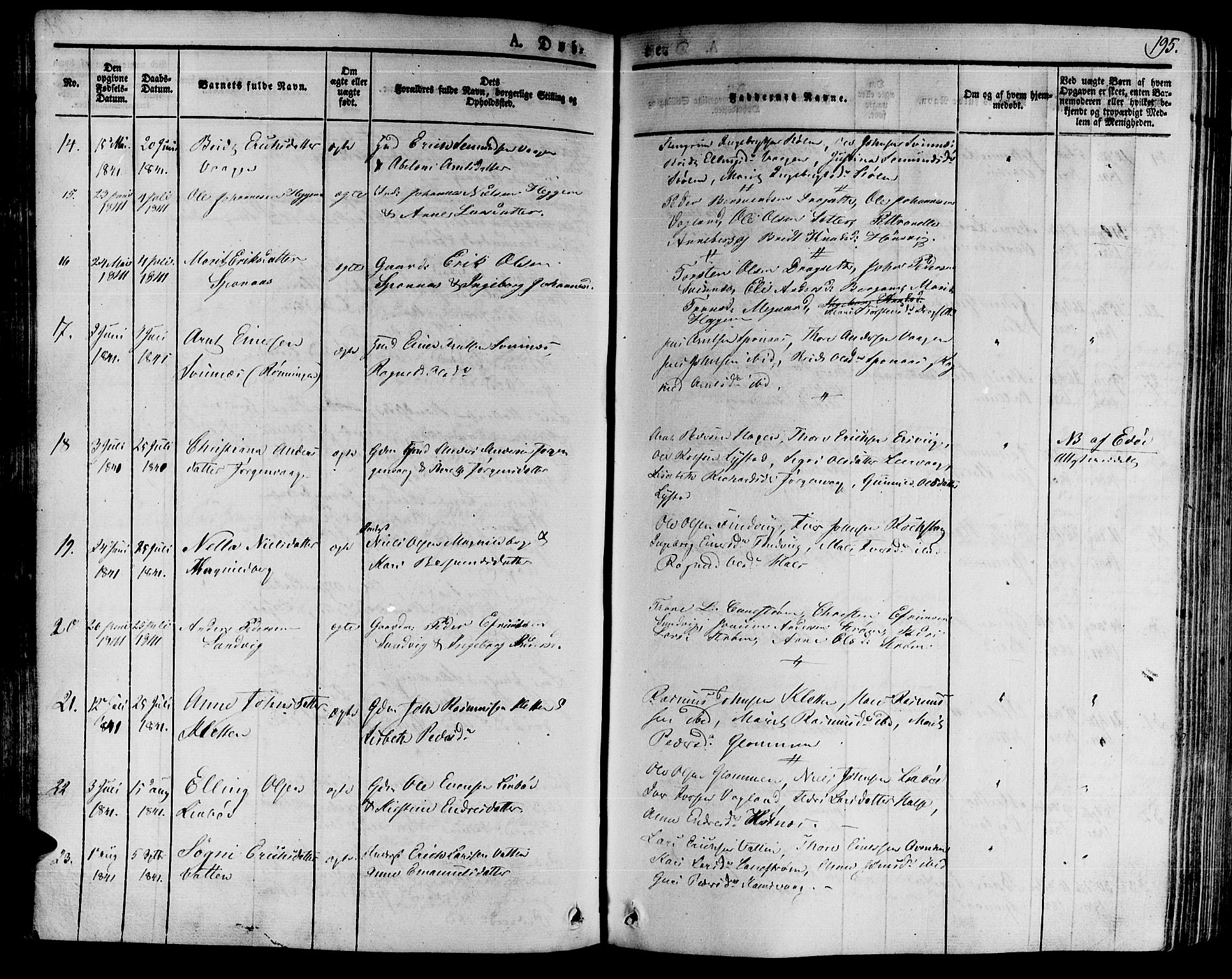 Ministerialprotokoller, klokkerbøker og fødselsregistre - Møre og Romsdal, AV/SAT-A-1454/592/L1025: Parish register (official) no. 592A03 /2, 1831-1849, p. 195