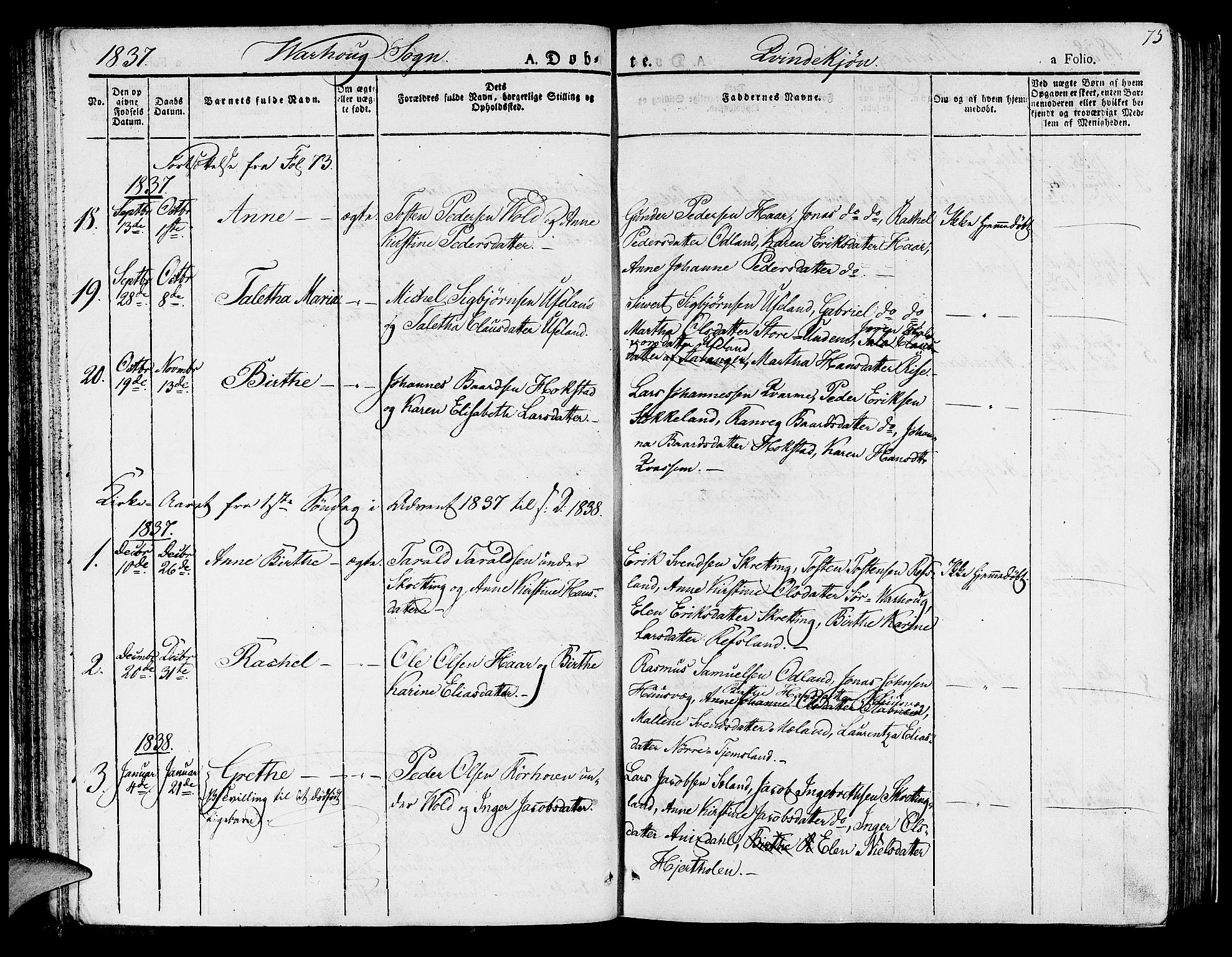 Hå sokneprestkontor, AV/SAST-A-101801/001/30BA/L0004: Parish register (official) no. A 4.1 /2, 1826-1841, p. 75