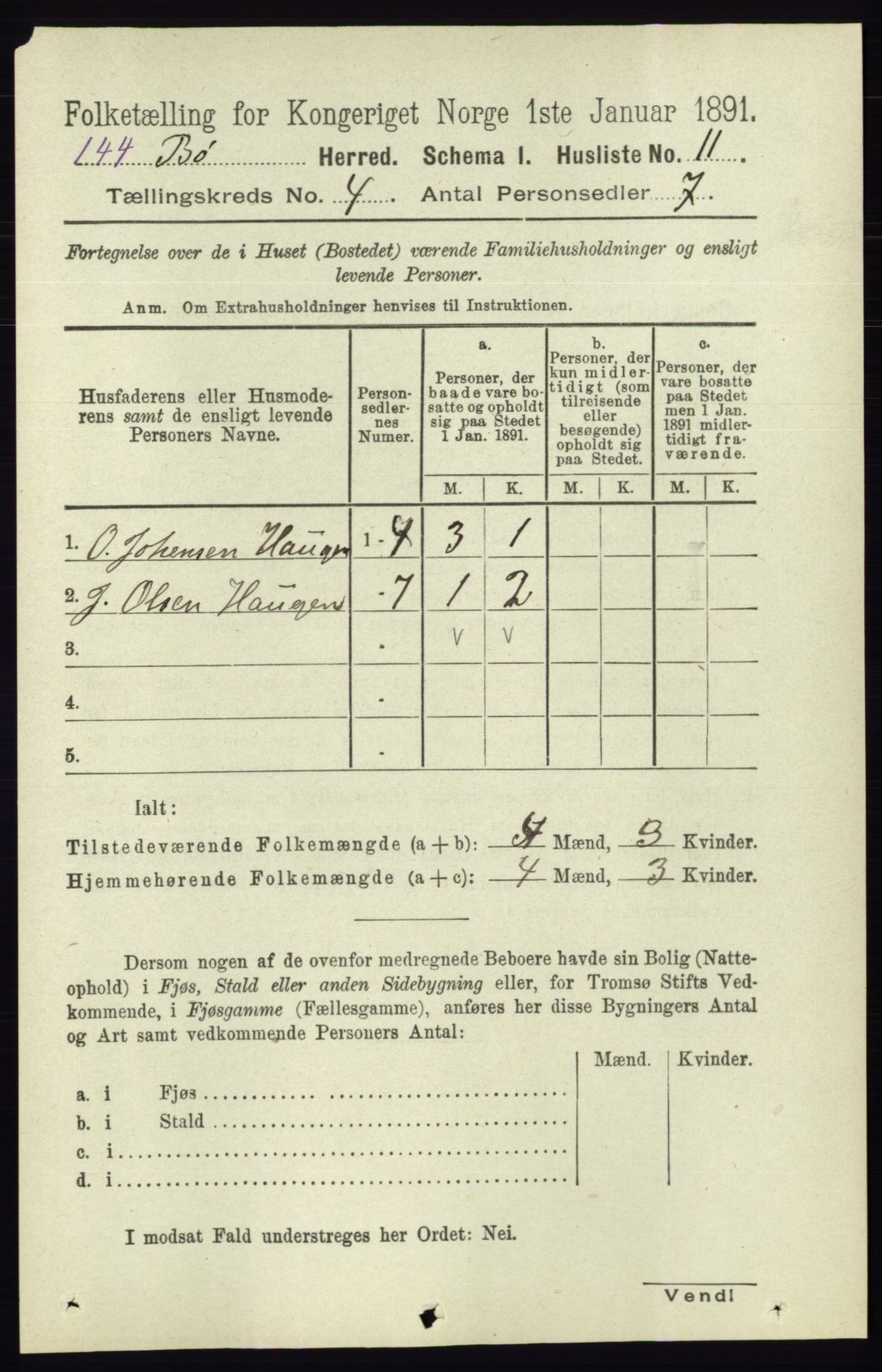 RA, 1891 census for 0821 Bø, 1891, p. 1211