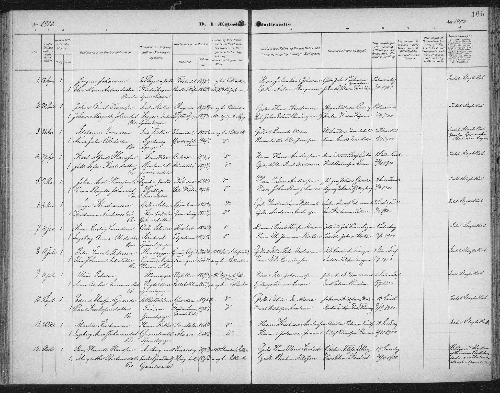 Ministerialprotokoller, klokkerbøker og fødselsregistre - Nord-Trøndelag, SAT/A-1458/701/L0011: Parish register (official) no. 701A11, 1899-1915, p. 166