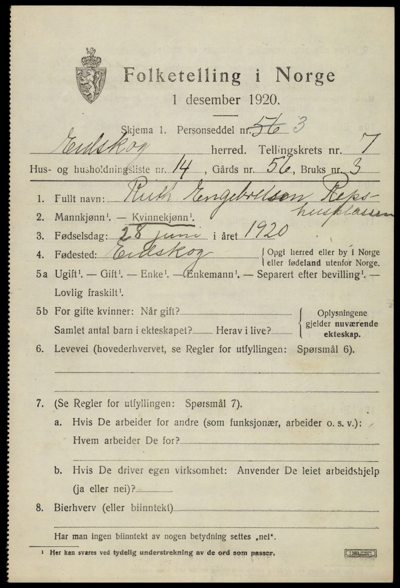 SAH, 1920 census for Eidskog, 1920, p. 8549