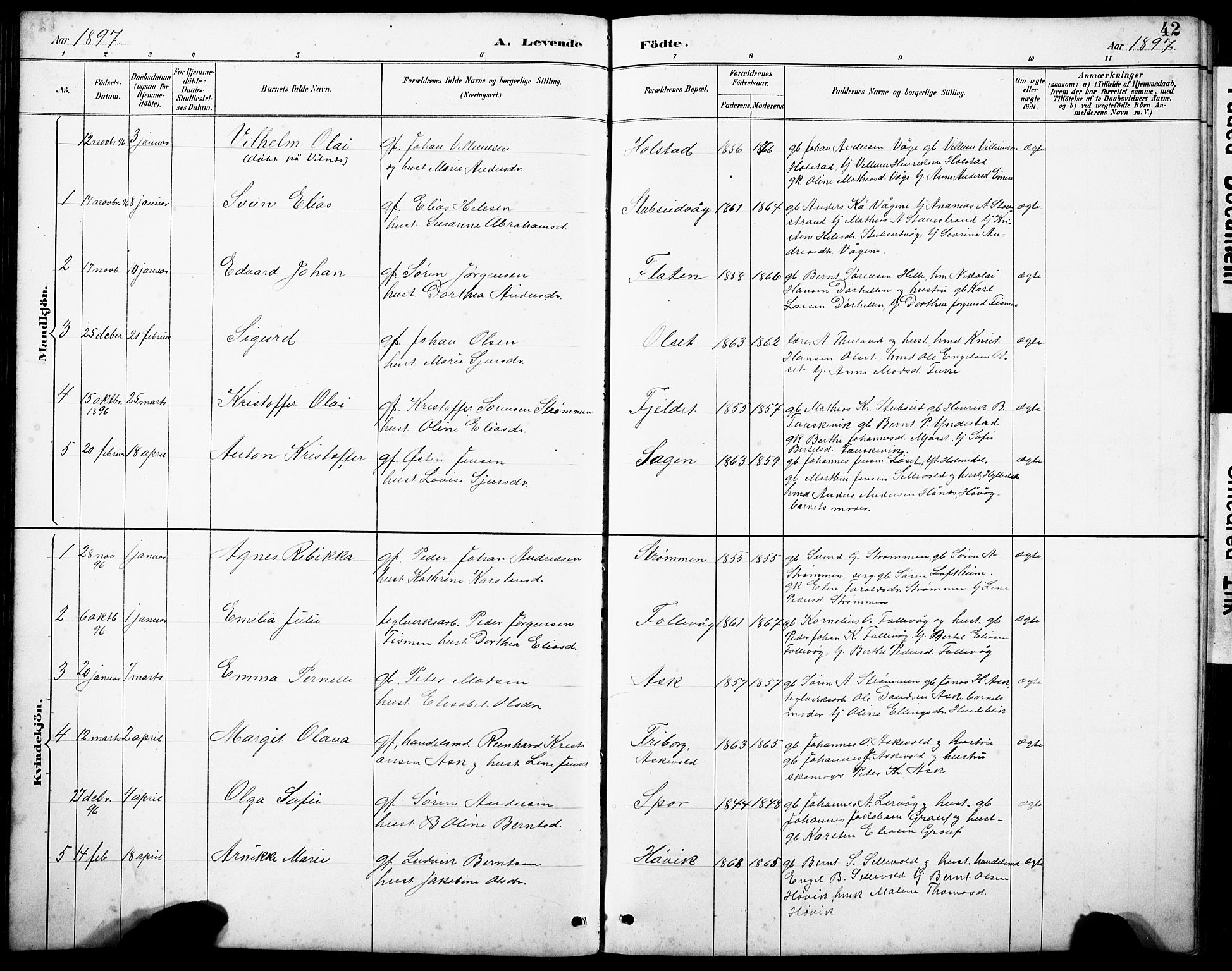 Askvoll sokneprestembete, SAB/A-79501/H/Hab/Haba/L0003: Parish register (copy) no. A 3, 1886-1928, p. 42