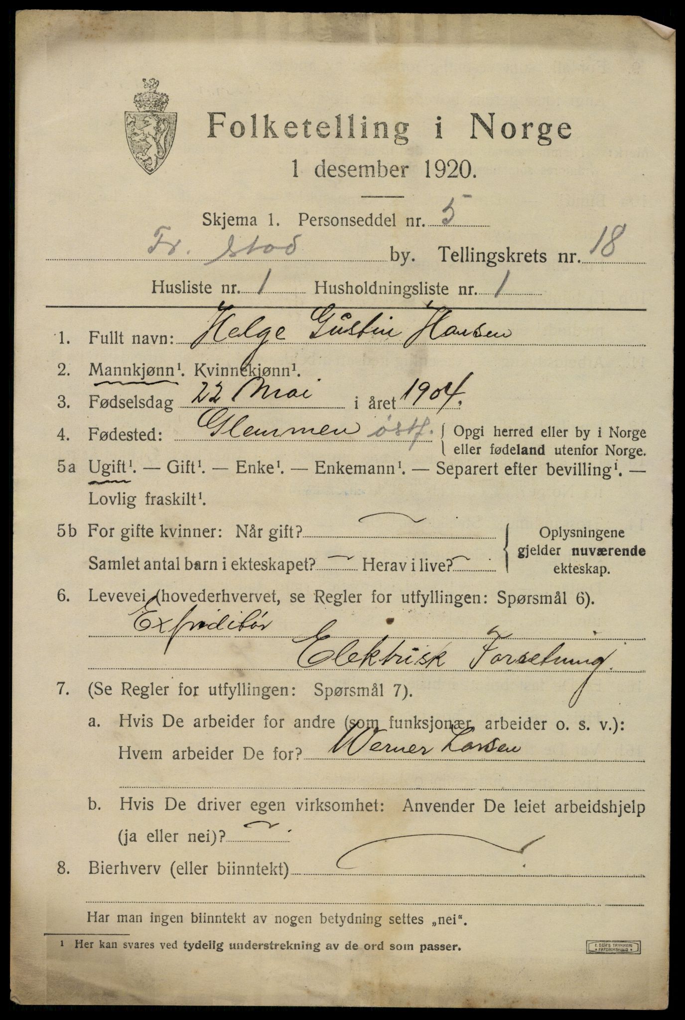 SAO, 1920 census for Fredrikstad, 1920, p. 40731