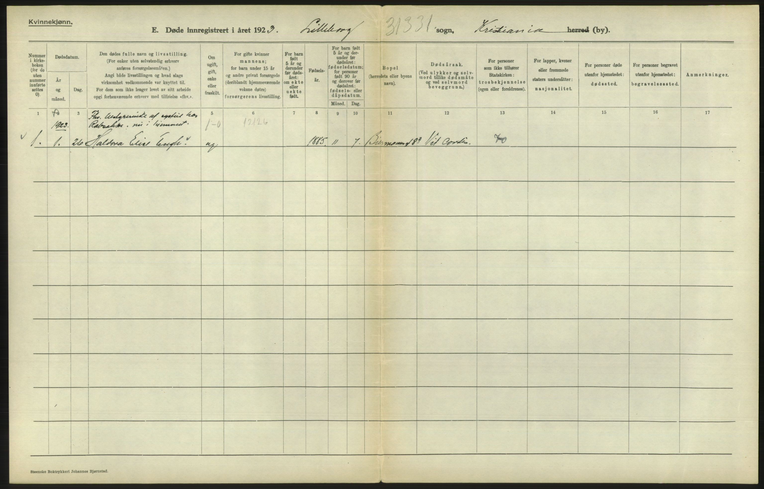 Statistisk sentralbyrå, Sosiodemografiske emner, Befolkning, AV/RA-S-2228/D/Df/Dfc/Dfcc/L0010: Kristiania: Døde, dødfødte, 1923, p. 562