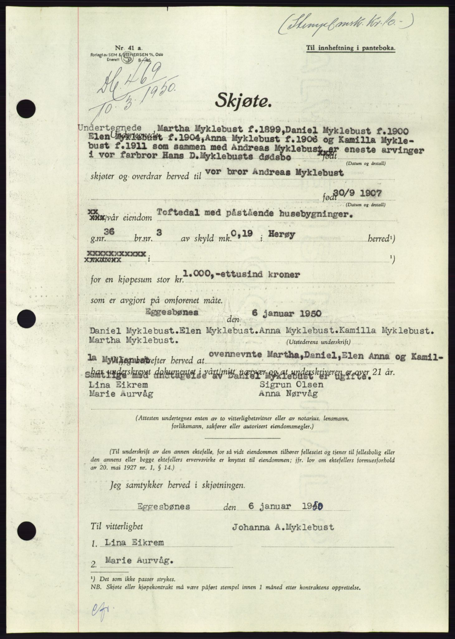 Søre Sunnmøre sorenskriveri, AV/SAT-A-4122/1/2/2C/L0086: Mortgage book no. 12A, 1949-1950, Diary no: : 469/1950