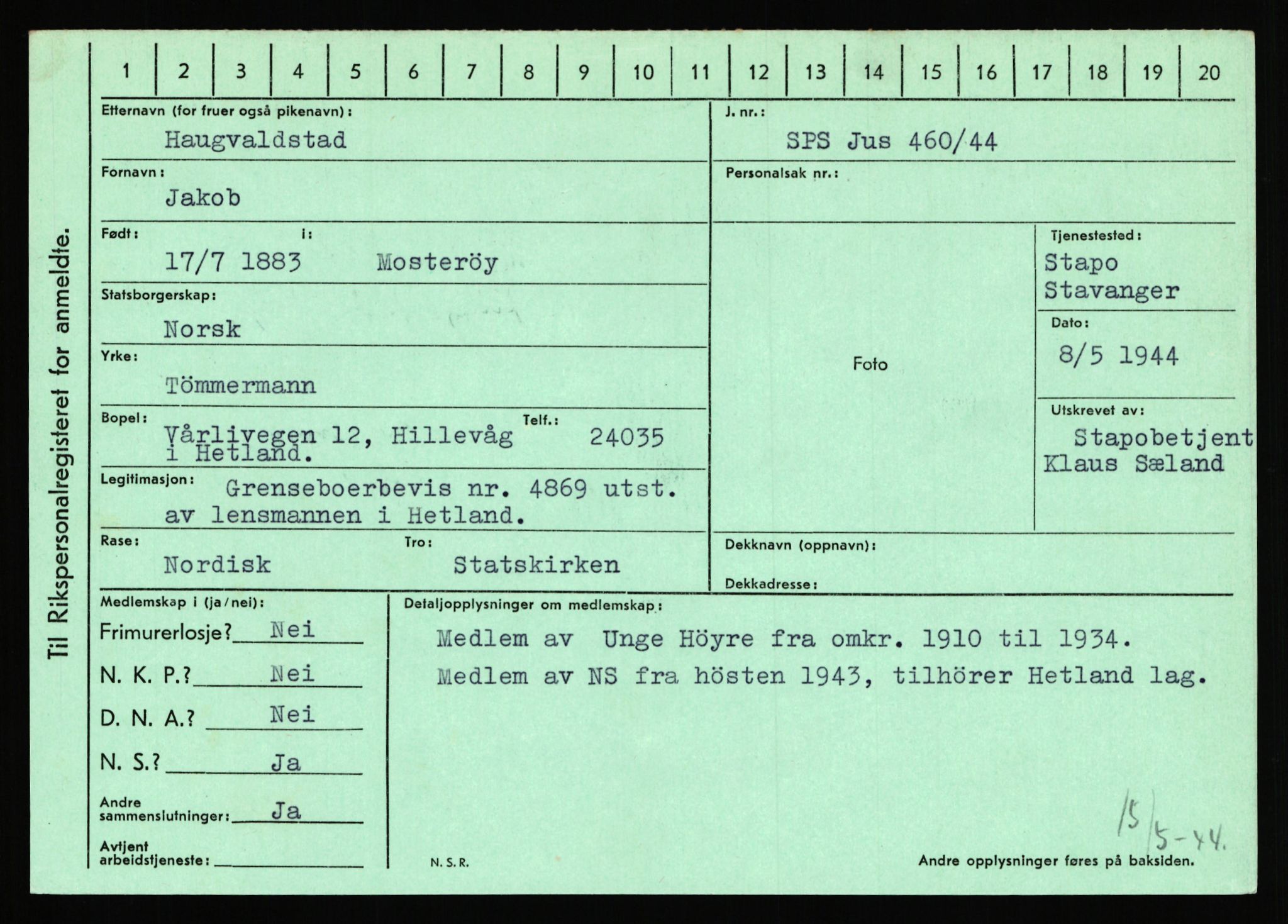 Statspolitiet - Hovedkontoret / Osloavdelingen, AV/RA-S-1329/C/Ca/L0006: Hanche - Hokstvedt, 1943-1945, p. 2723