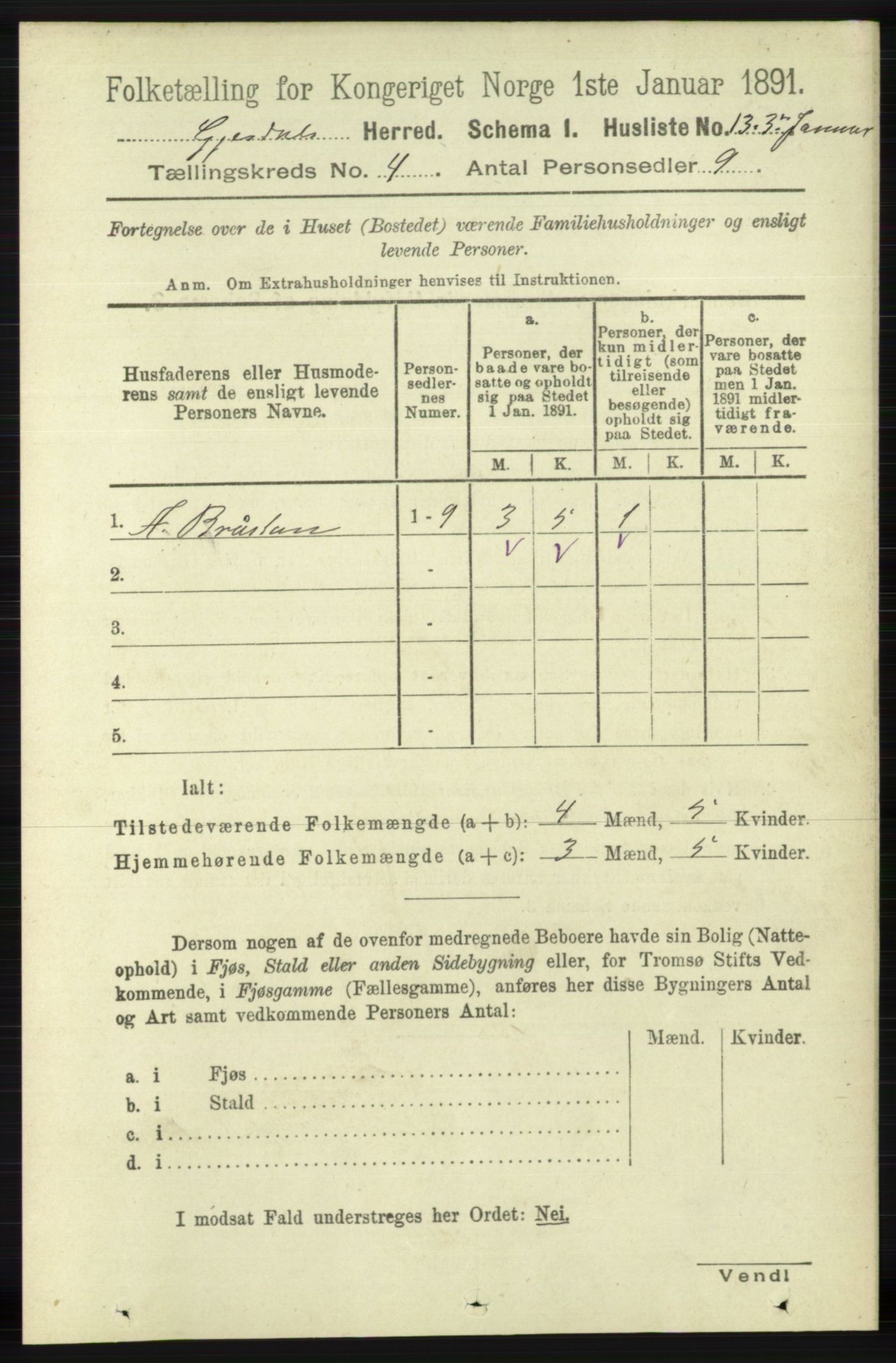 RA, 1891 census for 1122 Gjesdal, 1891, p. 1152