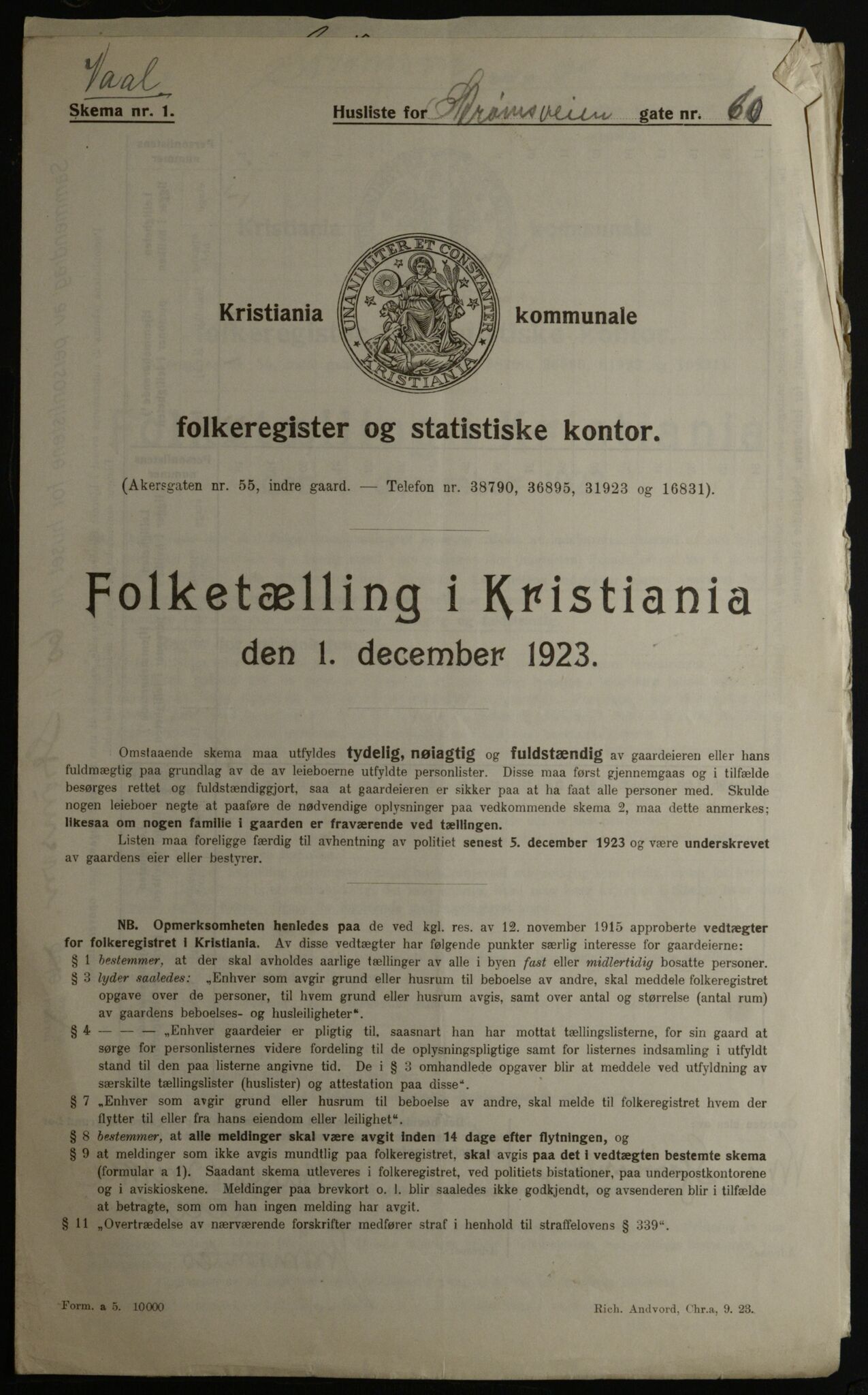 OBA, Municipal Census 1923 for Kristiania, 1923, p. 115591