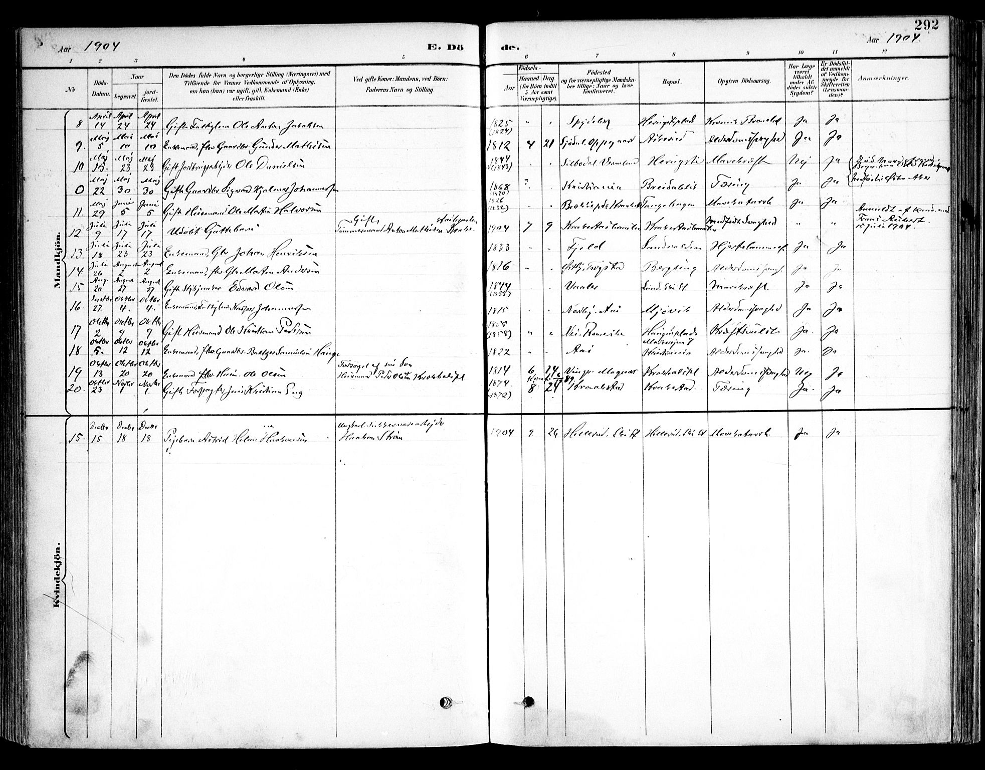 Kråkstad prestekontor Kirkebøker, AV/SAO-A-10125a/F/Fb/L0002: Parish register (official) no. II 2, 1893-1917, p. 292