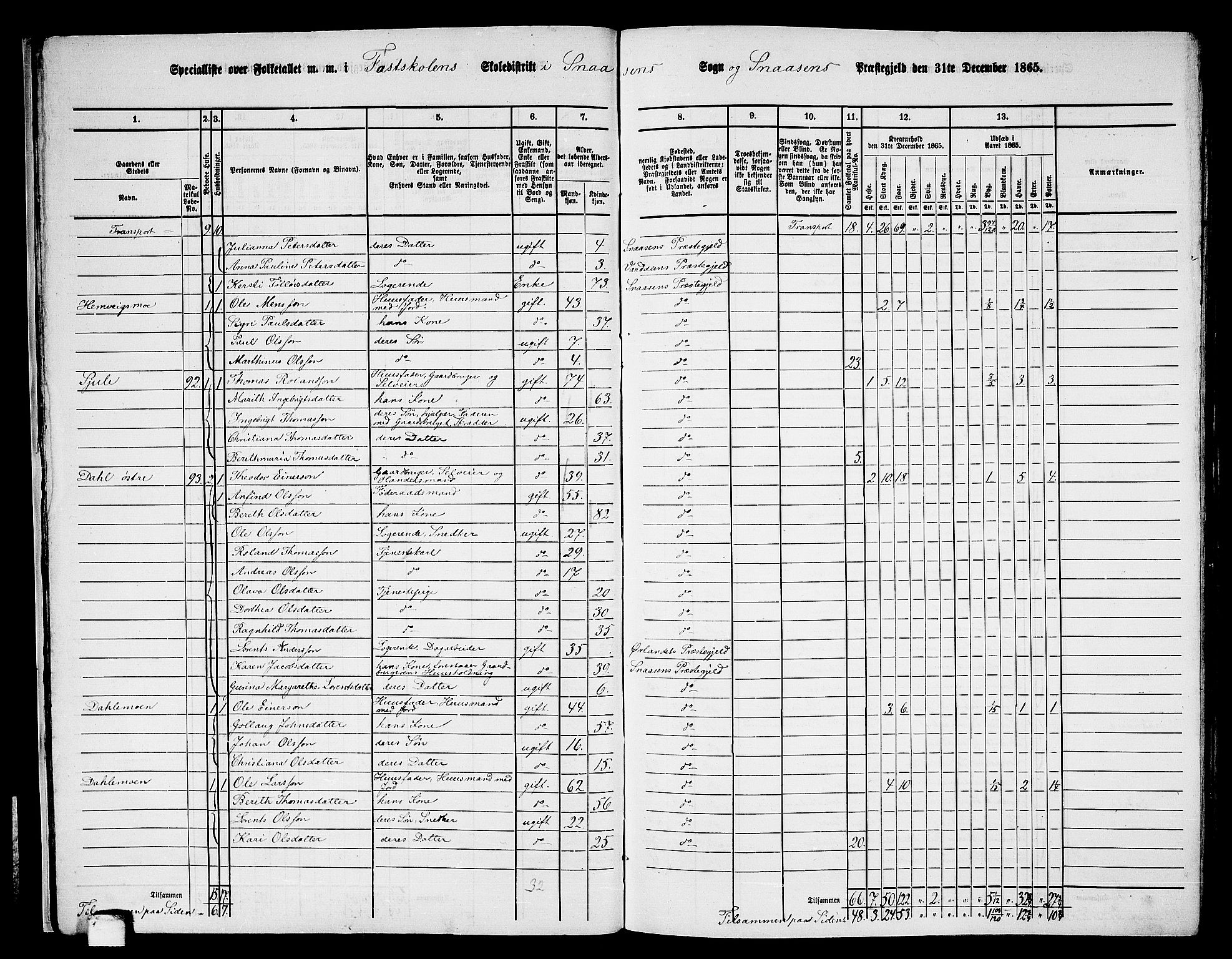 RA, 1865 census for Snåsa, 1865, p. 22