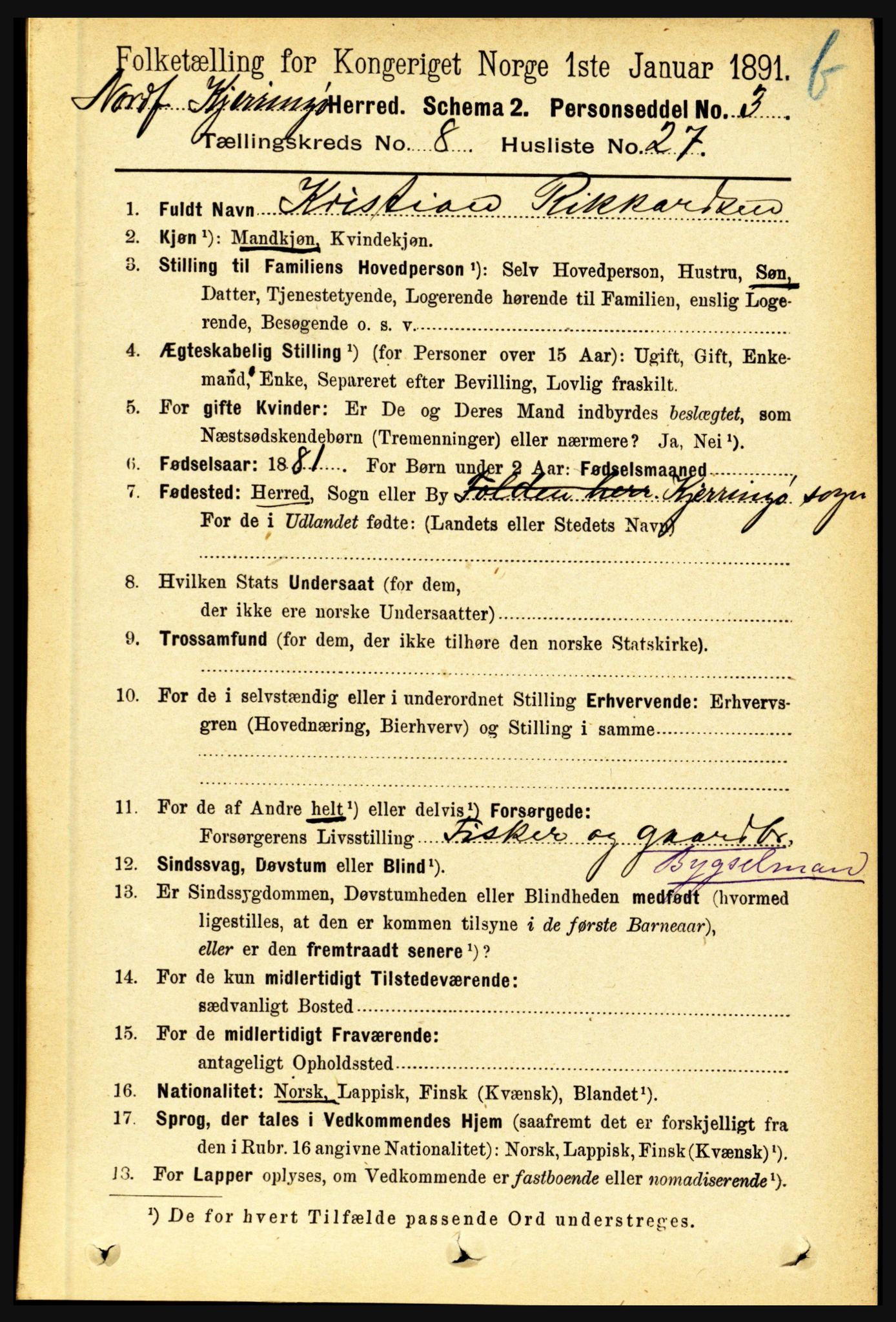 RA, 1891 census for 1846 Nordfold-Kjerringøy, 1891, p. 2125