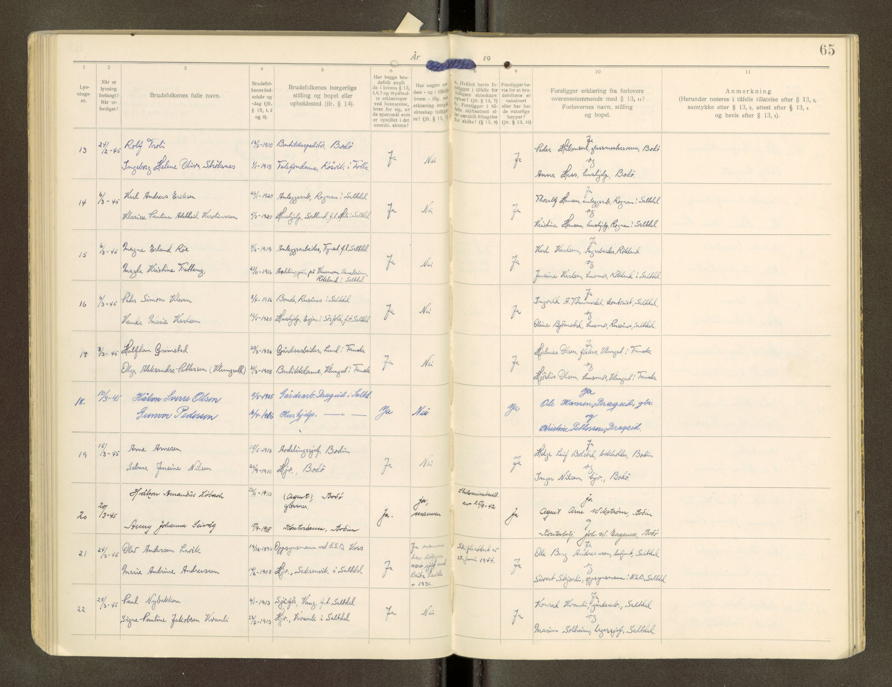 Salten sorenskriveri, AV/SAT-A-4578/1/6/6D/L0011: Lysingsbok, 1921-1958, p. 65