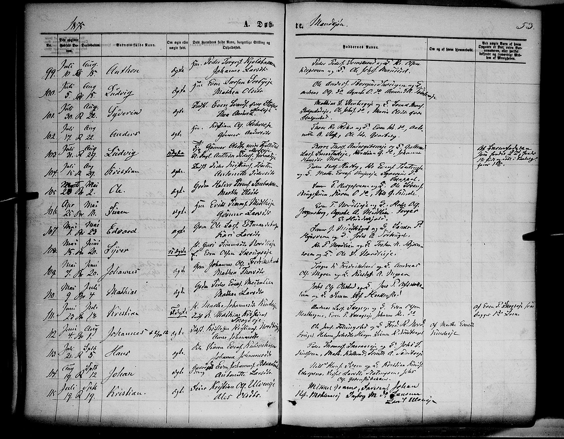 Ringsaker prestekontor, AV/SAH-PREST-014/K/Ka/L0011: Parish register (official) no. 11, 1870-1878, p. 53