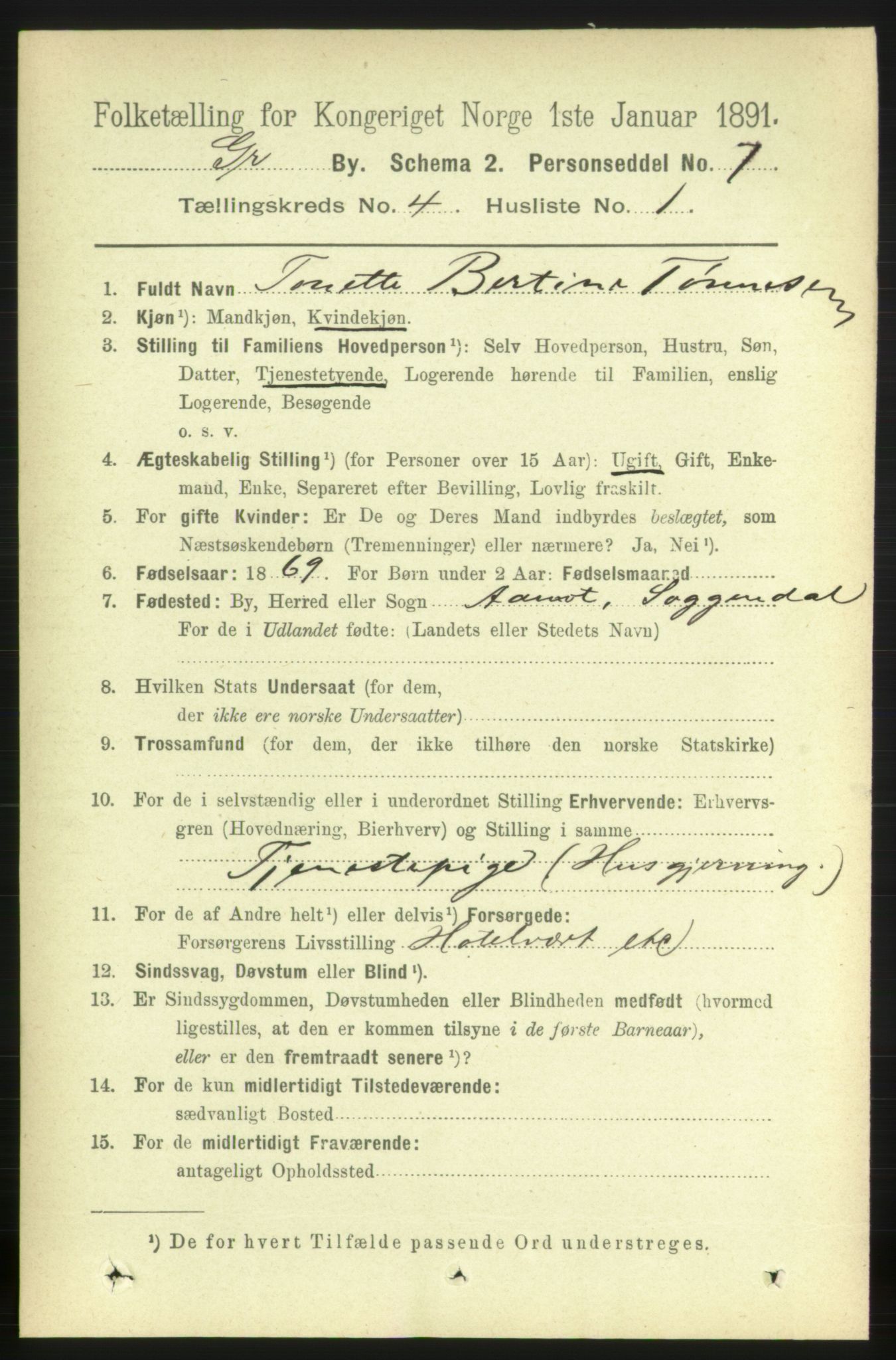 RA, 1891 census for 0904 Grimstad, 1891, p. 2551