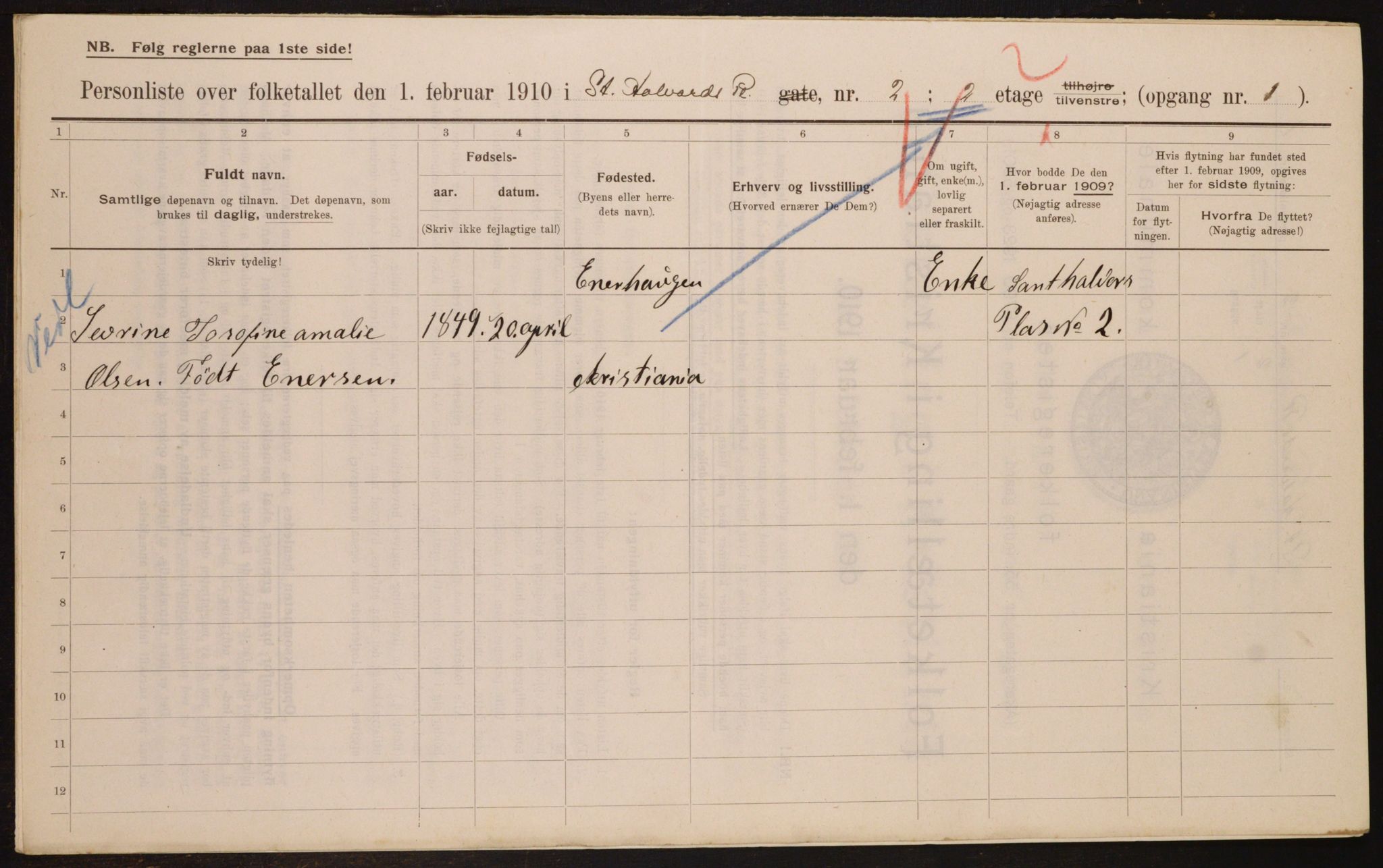 OBA, Municipal Census 1910 for Kristiania, 1910, p. 84058