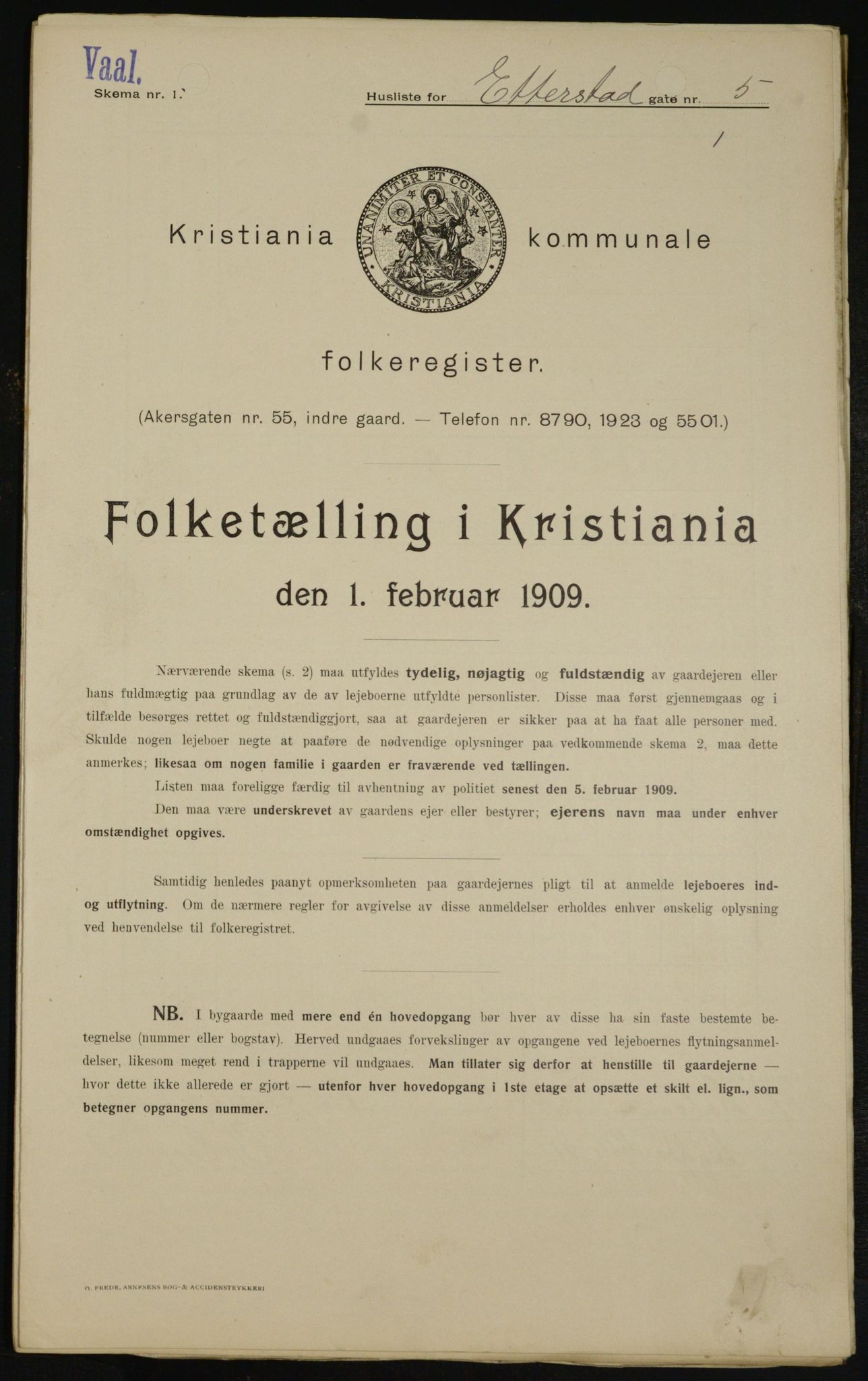 OBA, Municipal Census 1909 for Kristiania, 1909, p. 20190