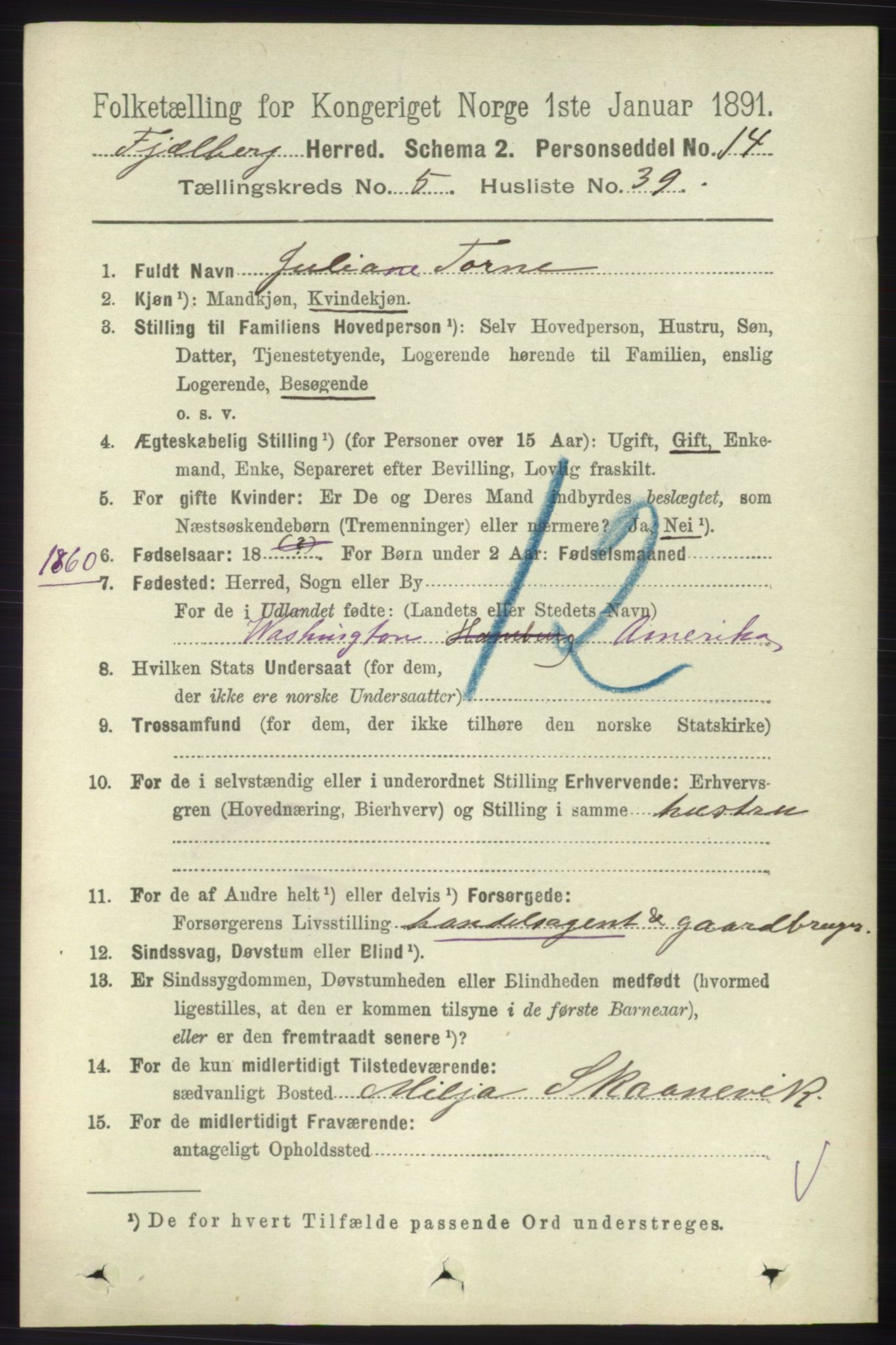 RA, 1891 census for 1213 Fjelberg, 1891, p. 1704
