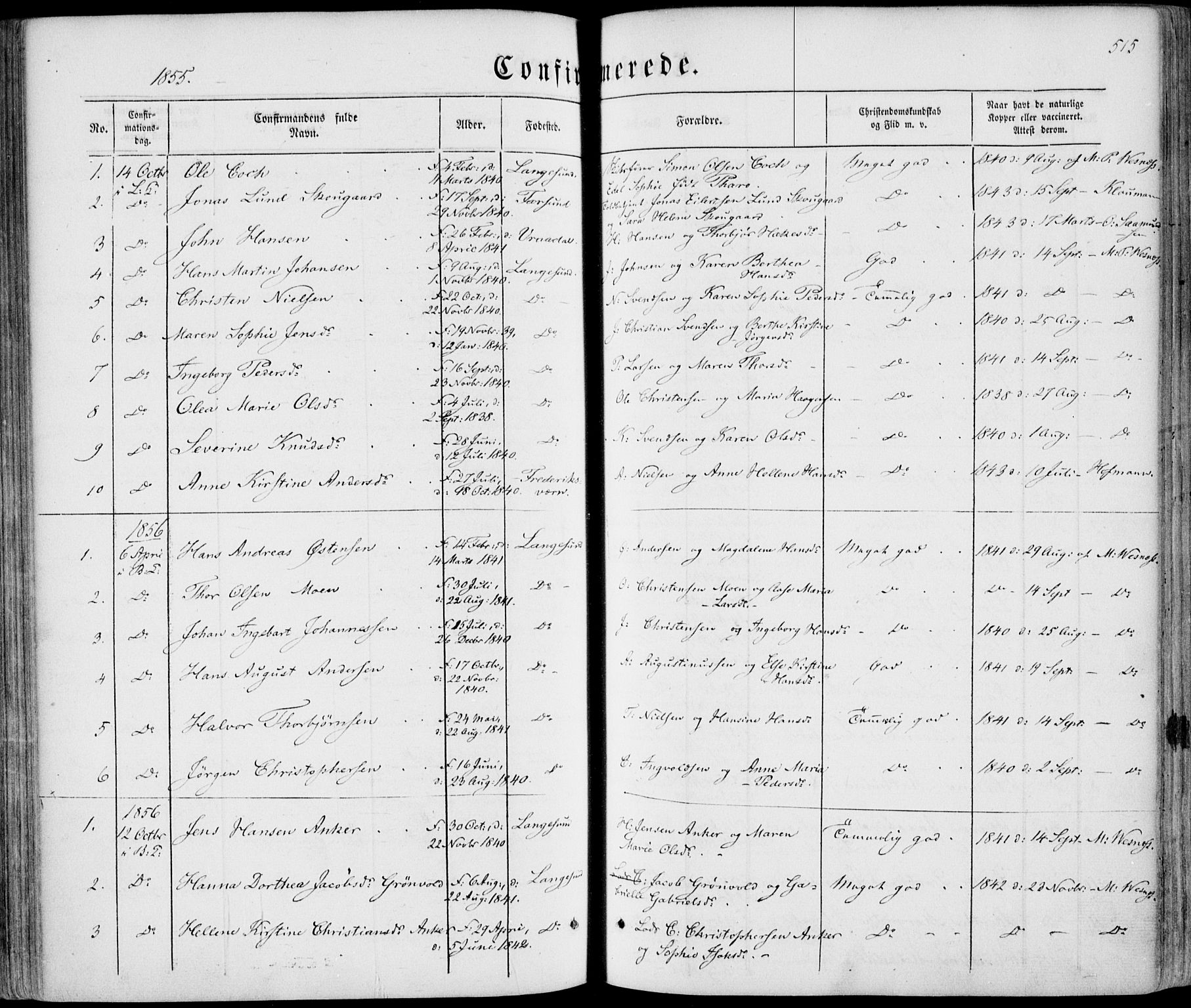 Bamble kirkebøker, SAKO/A-253/F/Fa/L0005: Parish register (official) no. I 5, 1854-1869, p. 515