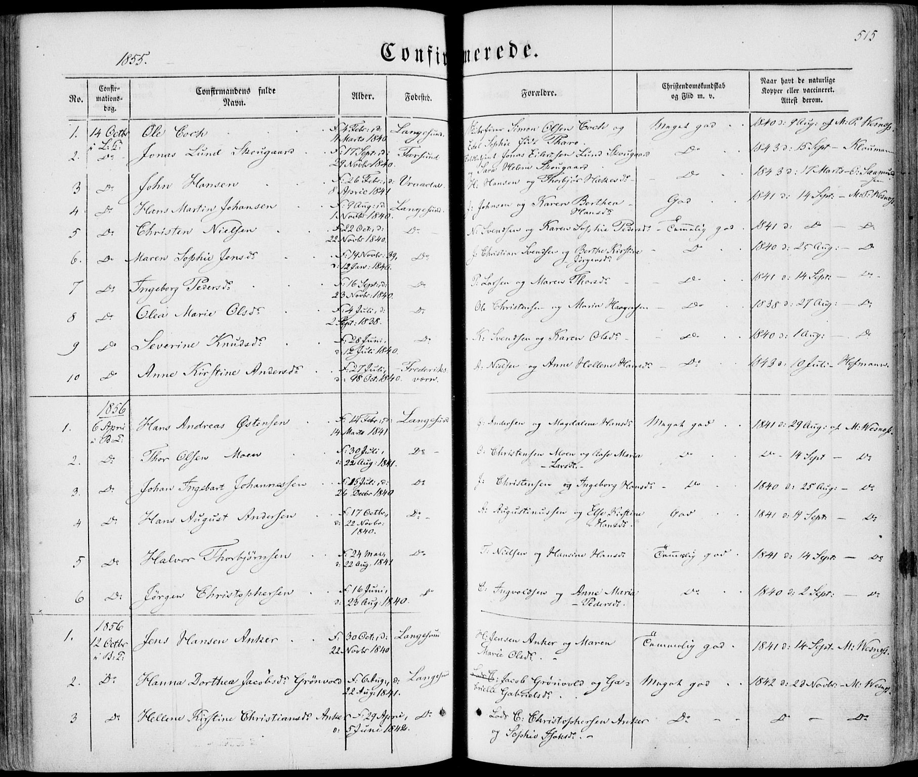 Bamble kirkebøker, AV/SAKO-A-253/F/Fa/L0005: Parish register (official) no. I 5, 1854-1869, p. 515