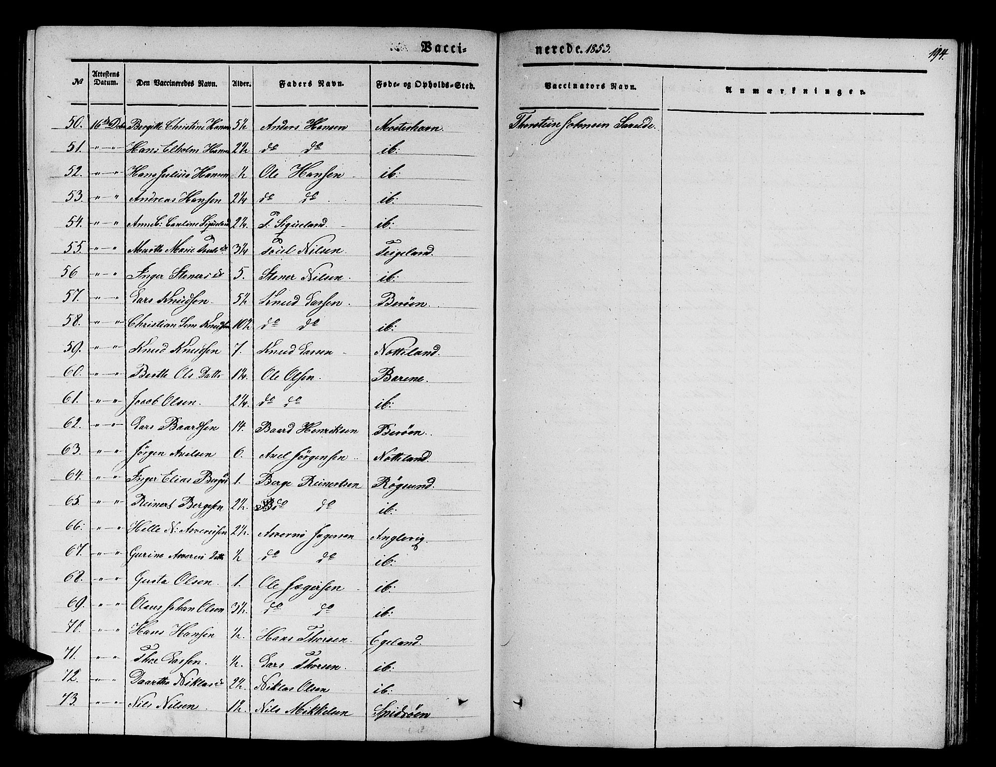 Finnås sokneprestembete, SAB/A-99925/H/Ha/Hab/Haba/L0001: Parish register (copy) no. A 1, 1851-1873, p. 194