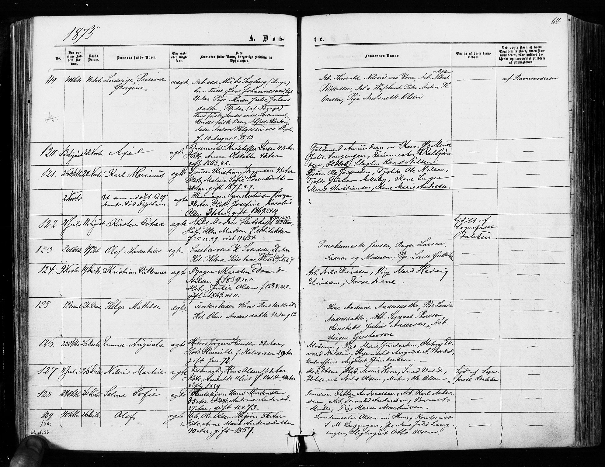 Sarpsborg prestekontor Kirkebøker, SAO/A-2006/F/Fa/L0002: Parish register (official) no. 2, 1869-1877, p. 64