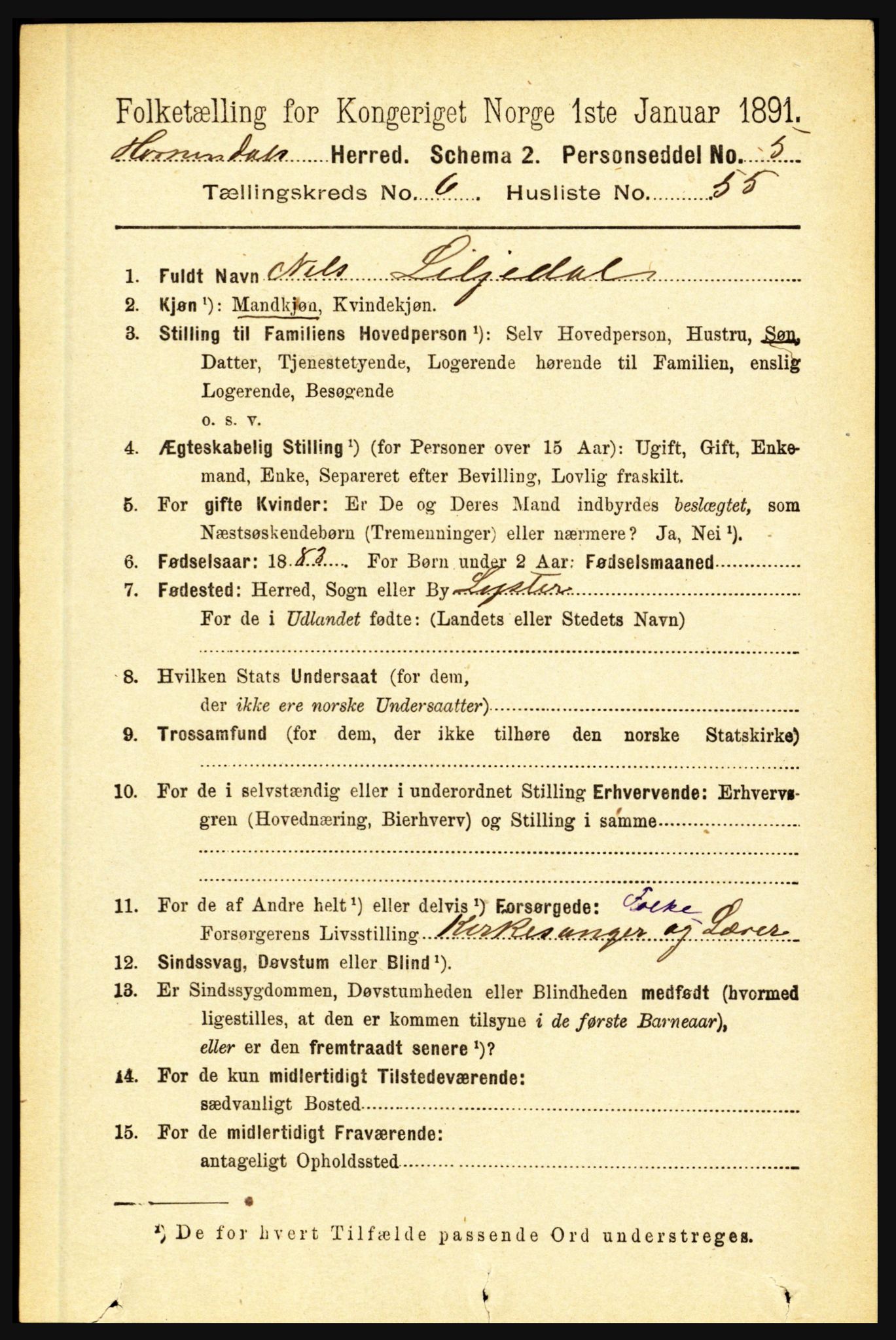 RA, 1891 census for 1444 Hornindal, 1891, p. 1721