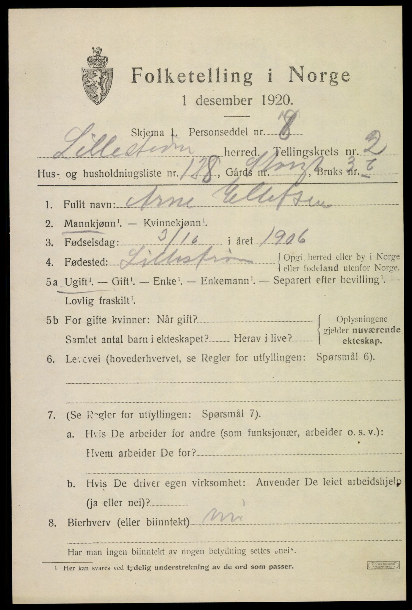 SAO, 1920 census for Lillestrøm, 1920, p. 7200