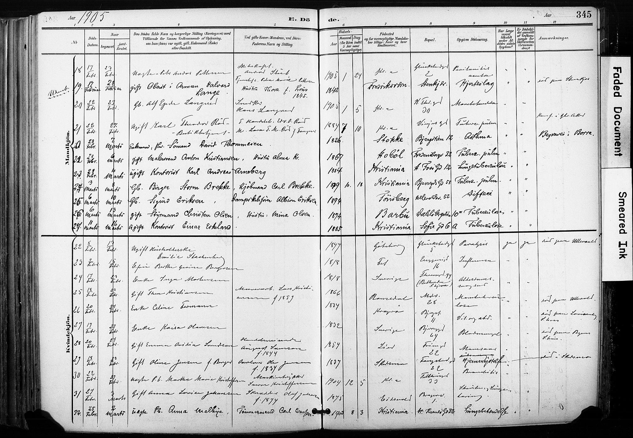 Gamle Aker prestekontor Kirkebøker, SAO/A-10617a/F/L0013: Parish register (official) no. 13, 1901-1908, p. 345