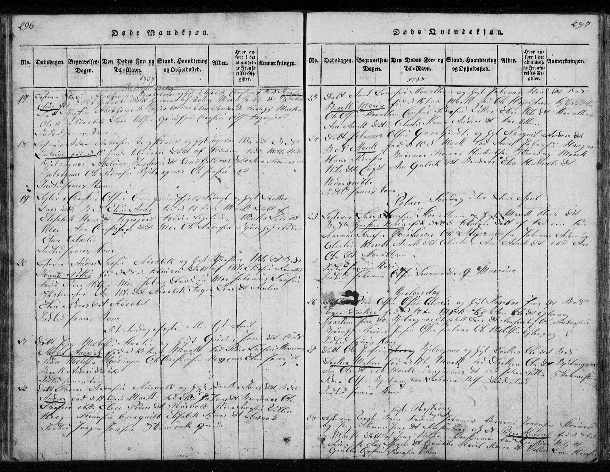 Ministerialprotokoller, klokkerbøker og fødselsregistre - Nordland, AV/SAT-A-1459/827/L0412: Parish register (copy) no. 827C01, 1820-1841, p. 296-297