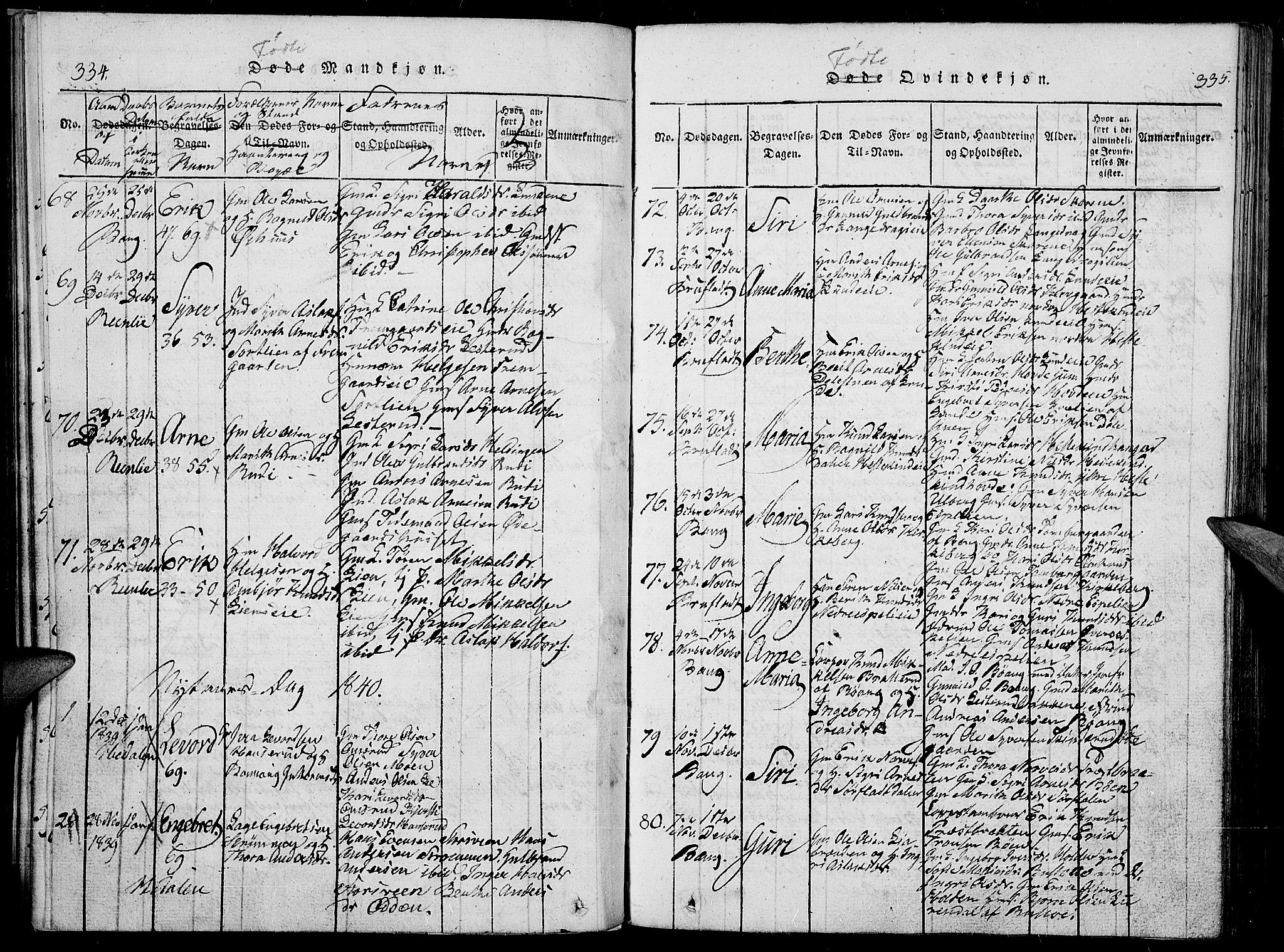 Sør-Aurdal prestekontor, SAH/PREST-128/H/Ha/Haa/L0003: Parish register (official) no. 3, 1825-1840, p. 334-335