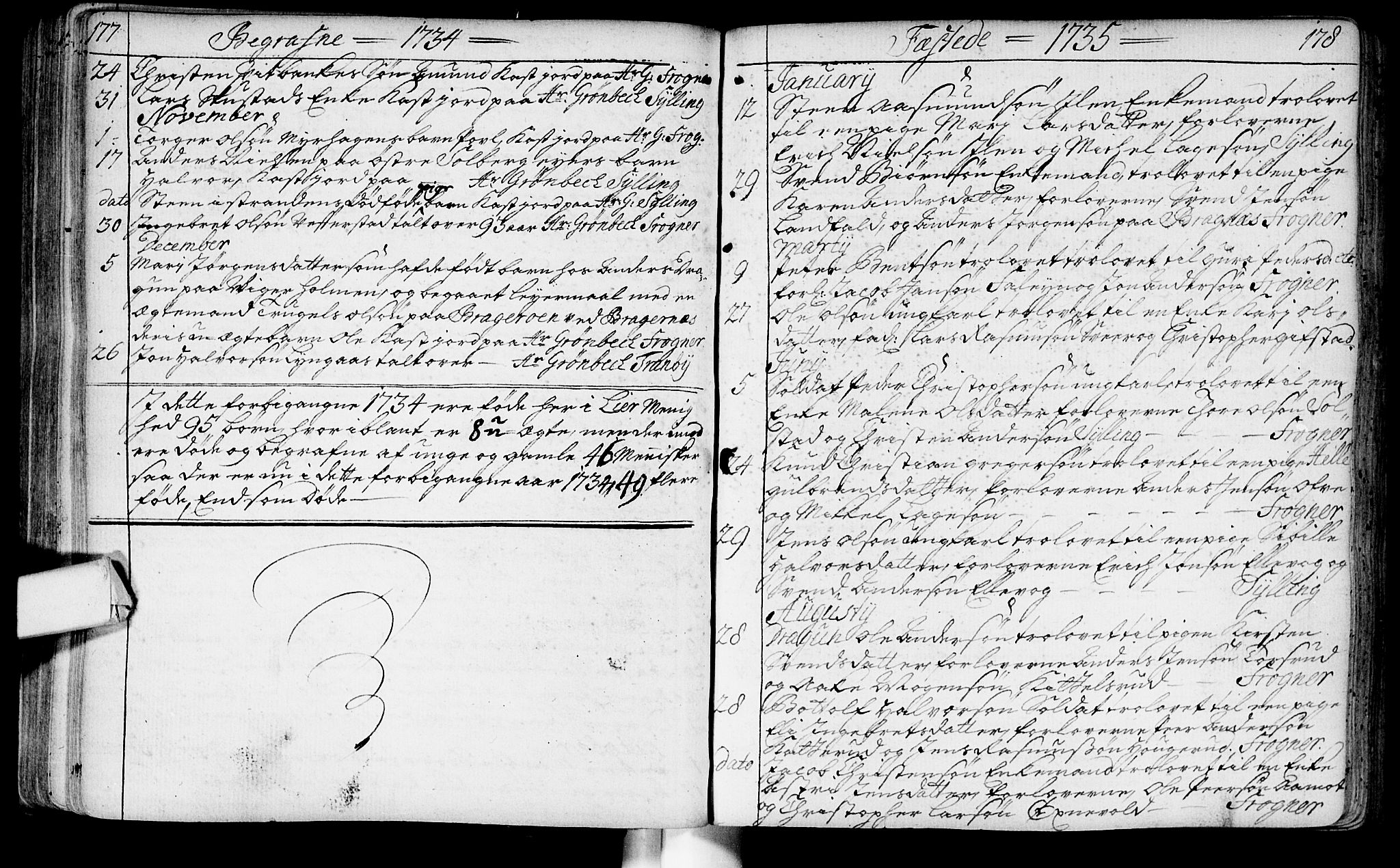 Lier kirkebøker, AV/SAKO-A-230/F/Fa/L0003: Parish register (official) no. I 3, 1727-1748, p. 177-178