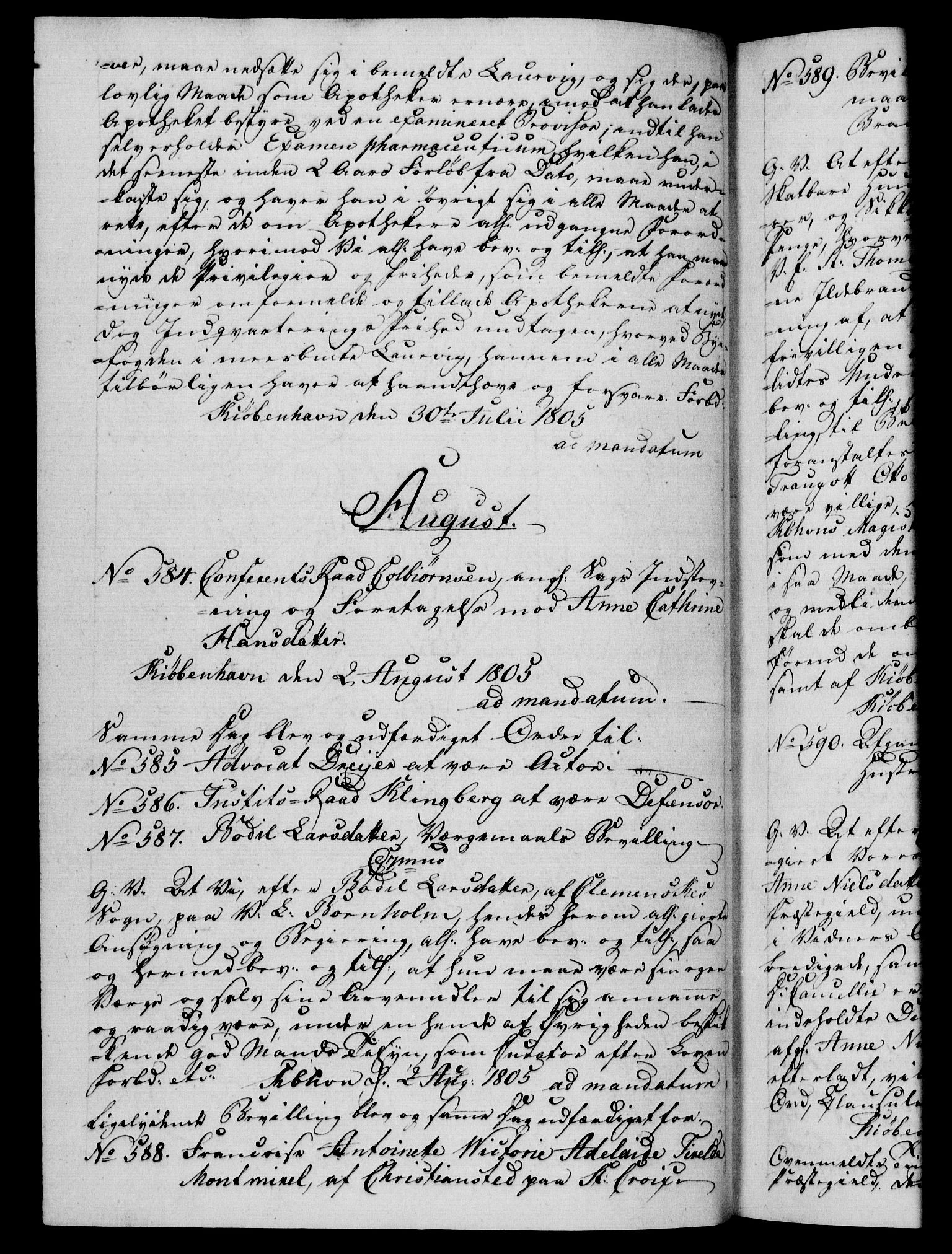 Danske Kanselli 1800-1814, RA/EA-3024/H/Hf/Hfb/Hfba/L0003: Registranter, 1805-1807, p. 97b