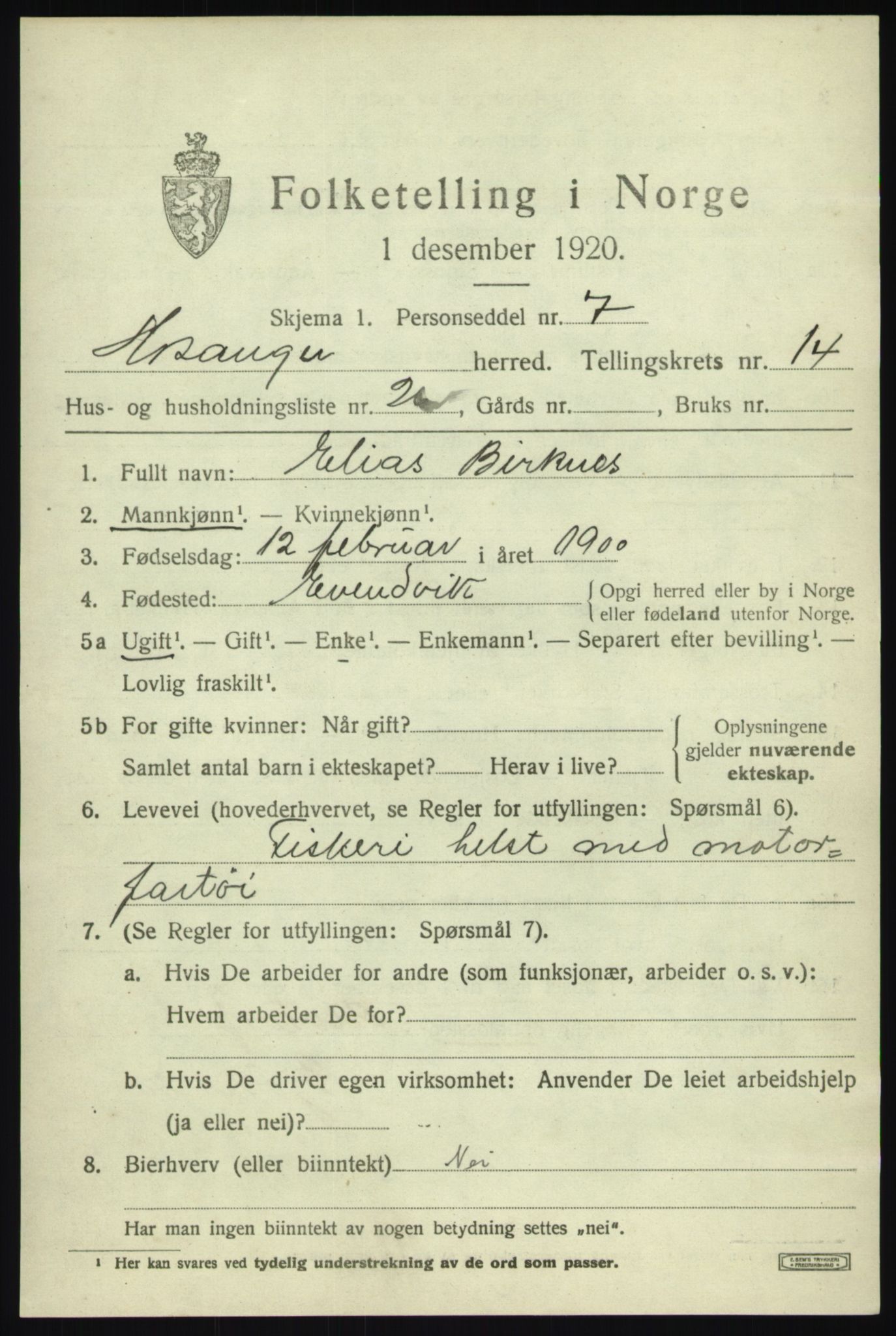 SAB, 1920 census for Hosanger, 1920, p. 5823