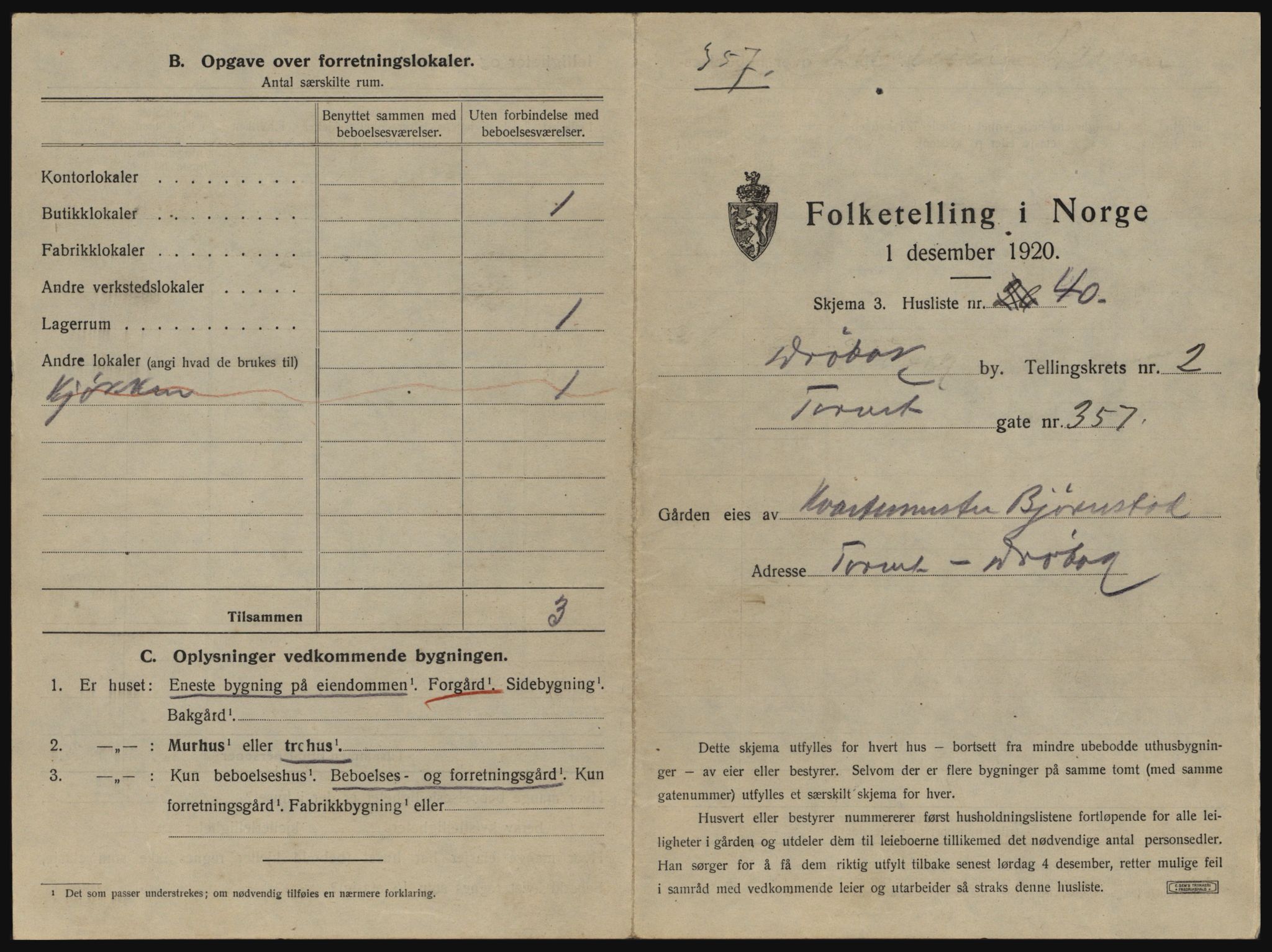 SAO, 1920 census for Drøbak, 1920, p. 249